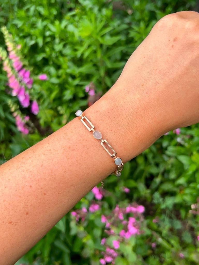 Chunky 9ct gold moonstone gate bracelet with heart padlock - 8