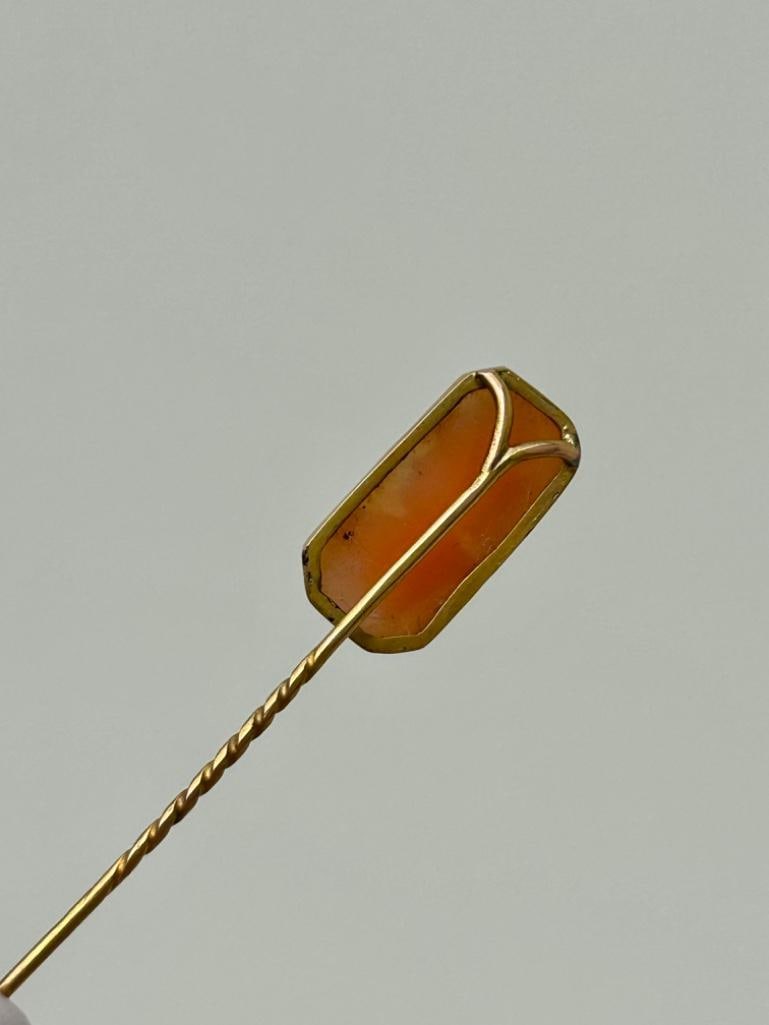 Antique Boxed Cameo Gold Stick Pin Brooch - 3