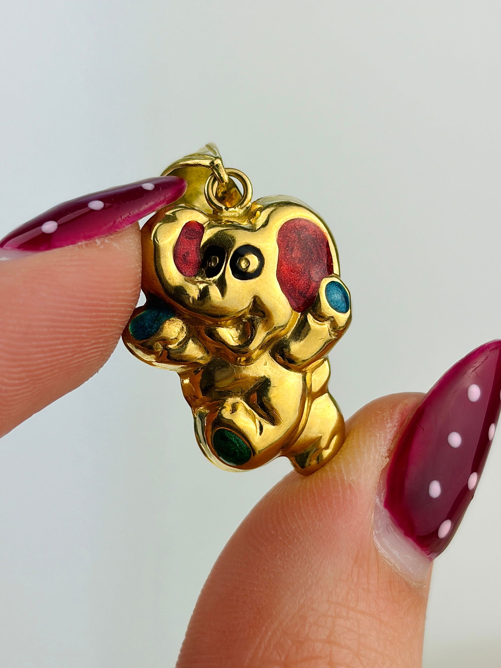 HEAVY 18CT YELLOW GOLD ENAMEL ELEPHANT PENDANT - 2
