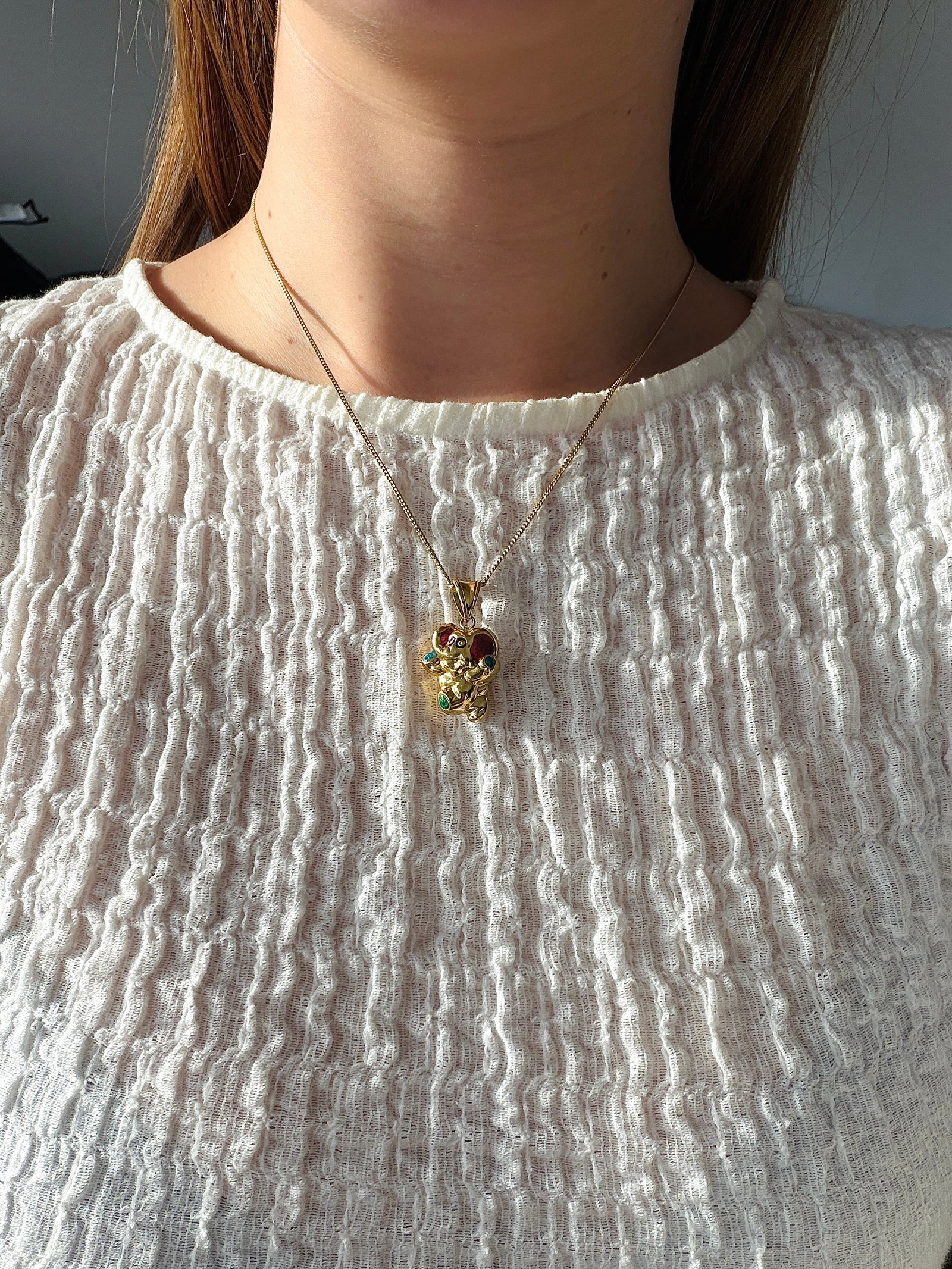 HEAVY 18CT YELLOW GOLD ENAMEL ELEPHANT PENDANT - 5