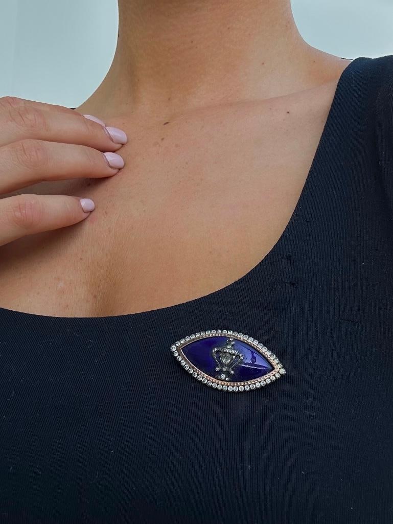 Antique Blue Enamel and Paste Urn Brooch in Gold - 2