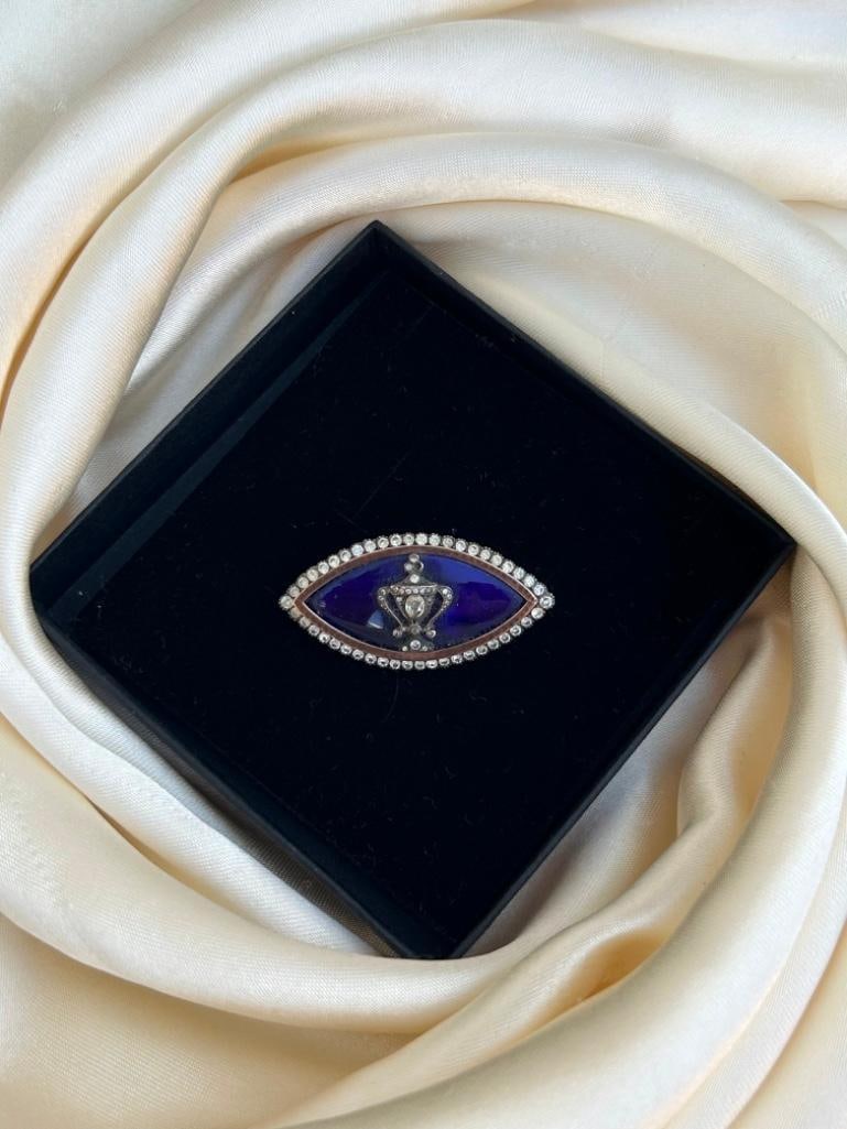 Antique Blue Enamel and Paste Urn Brooch in Gold - 4