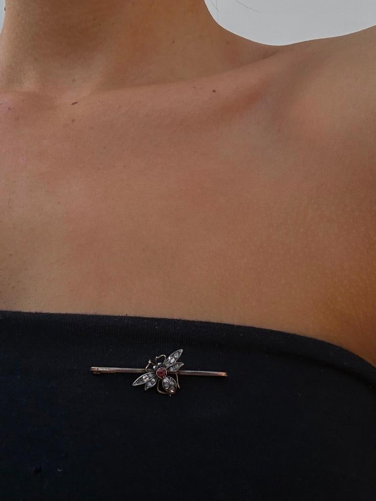 Antique Rose Cut Diamond Bug Brooch in Gold - 2