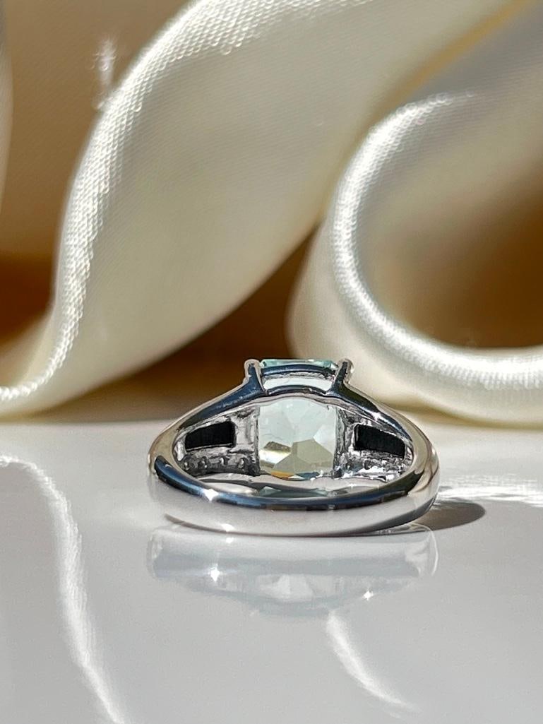 Amazing aquamarine Onyx and diamond 9K white gold chunky ring - 4