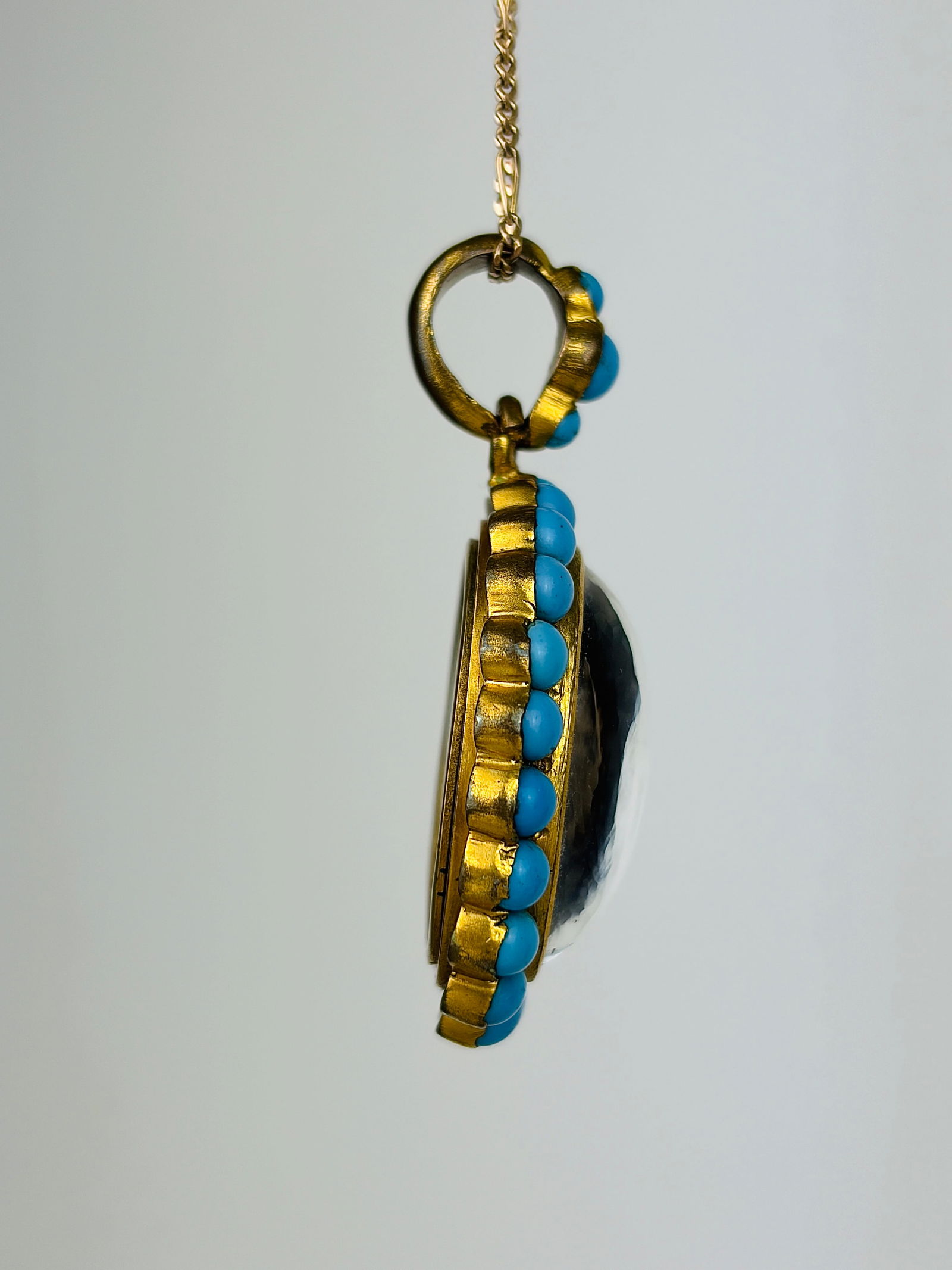 Antique Turquoise Locket Pendant in Gold - 2