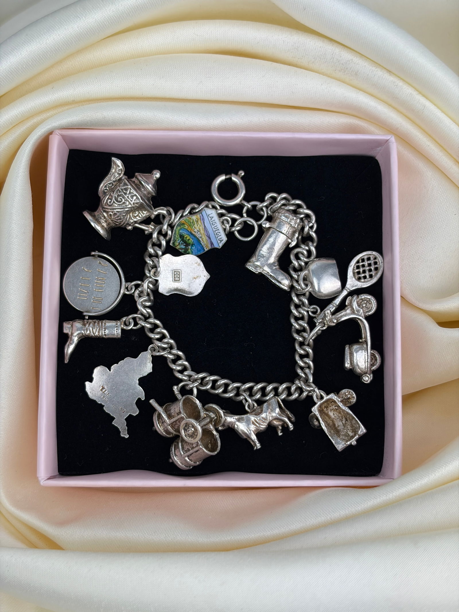 vintage heavy silver charm bracelet - 5