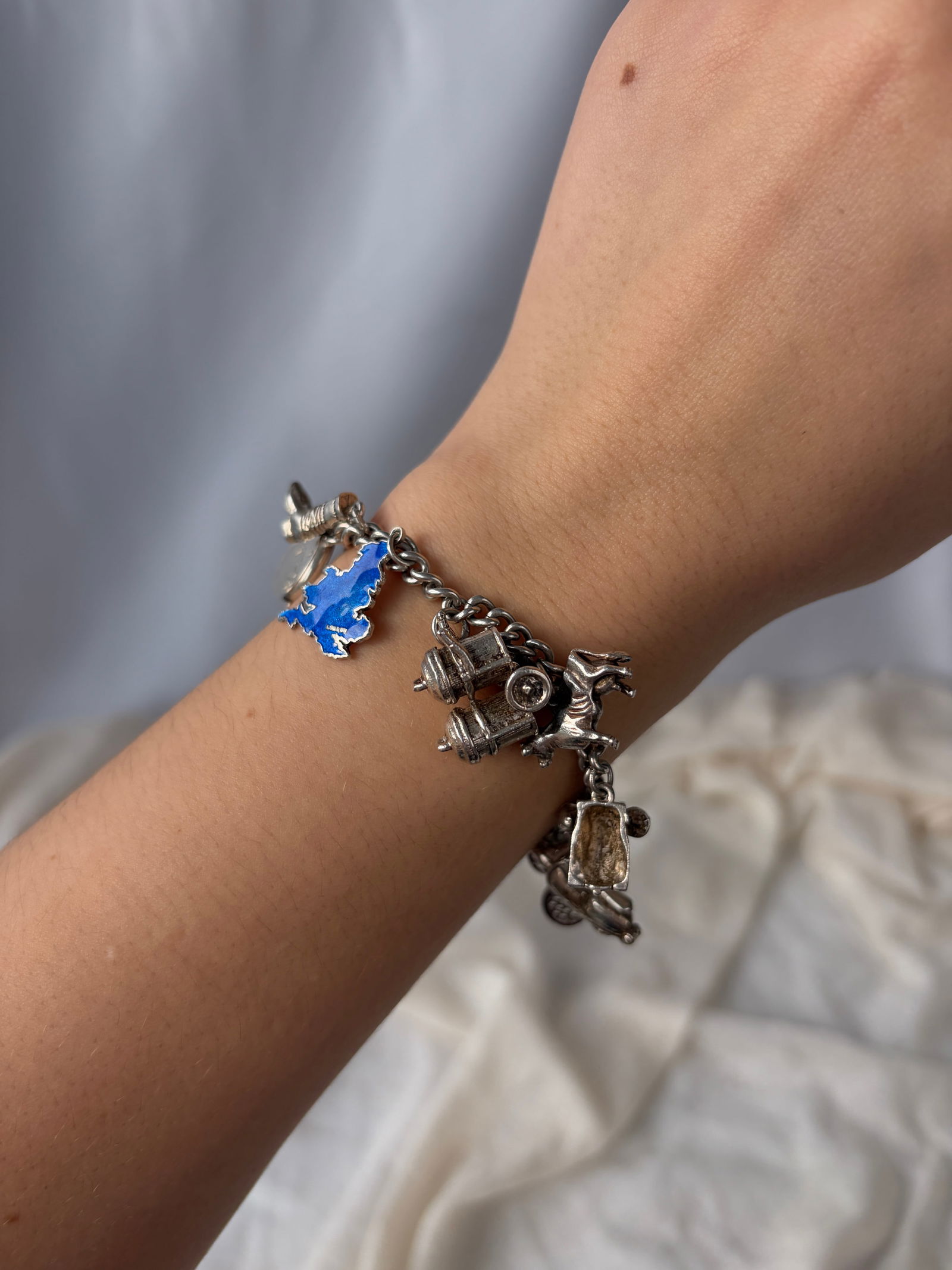 vintage heavy silver charm bracelet - 6