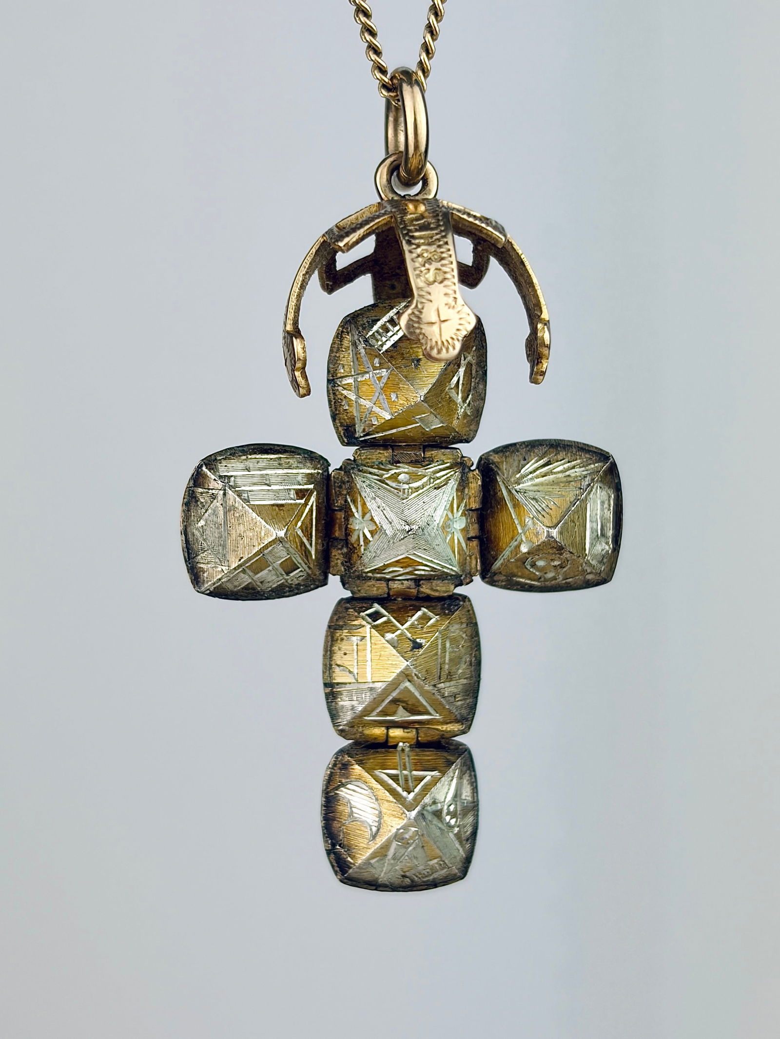 ANTIQUE 9CT GOLD ON SILVER MASONIC ORB BALL PENDANT - 2