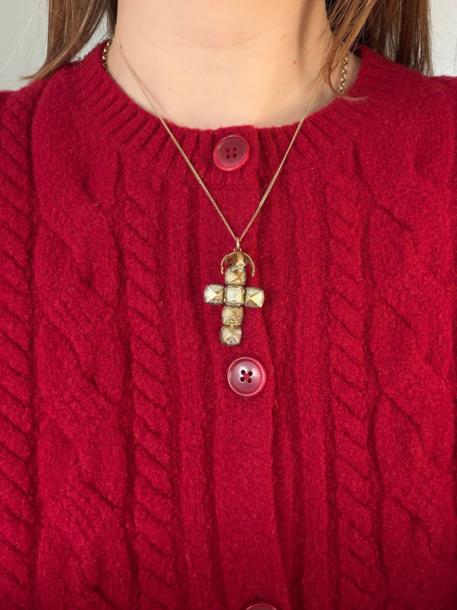 ANTIQUE 9CT GOLD ON SILVER MASONIC ORB BALL PENDANT - 4