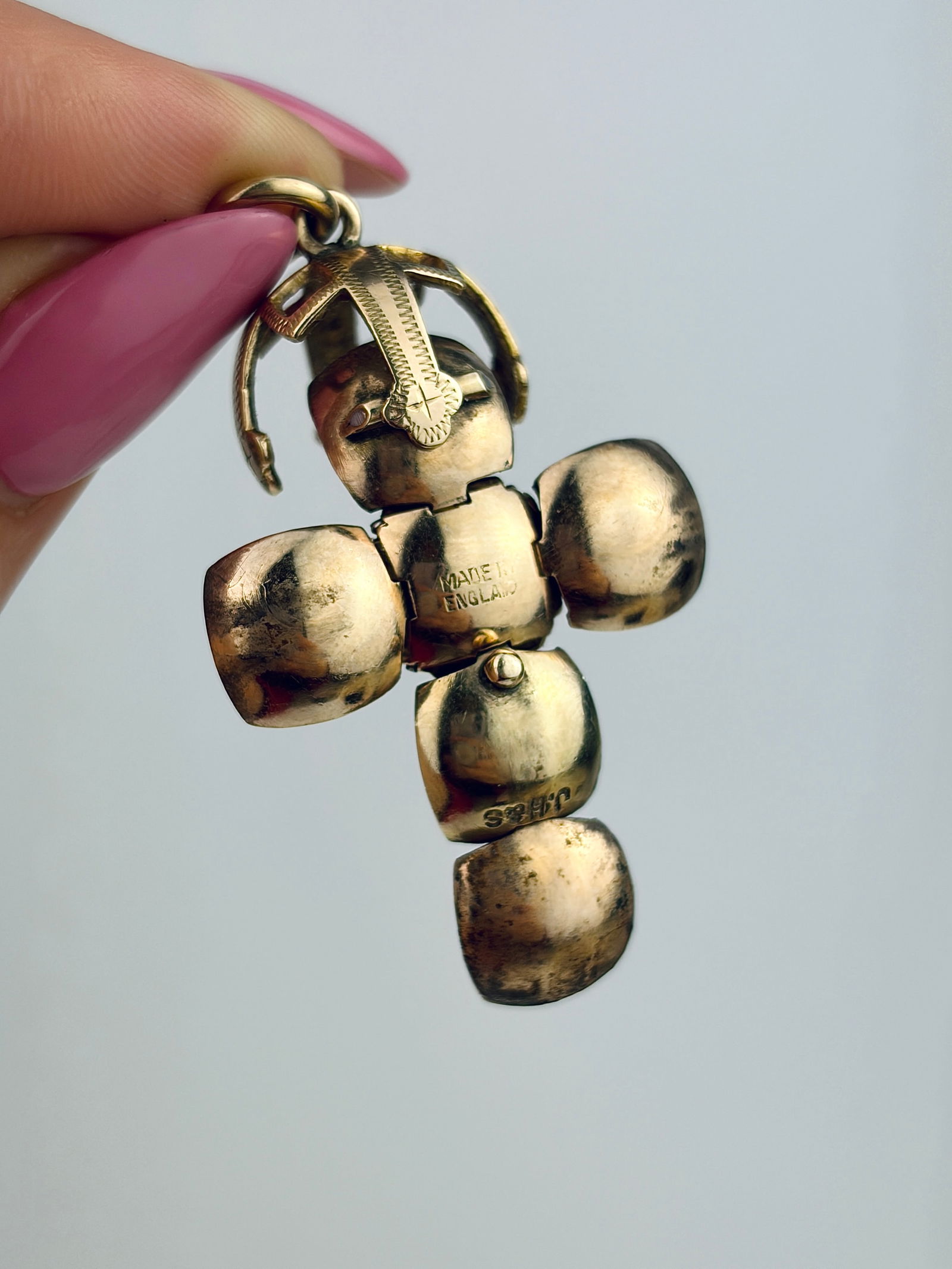 ANTIQUE 9CT GOLD ON SILVER MASONIC ORB BALL PENDANT - 5