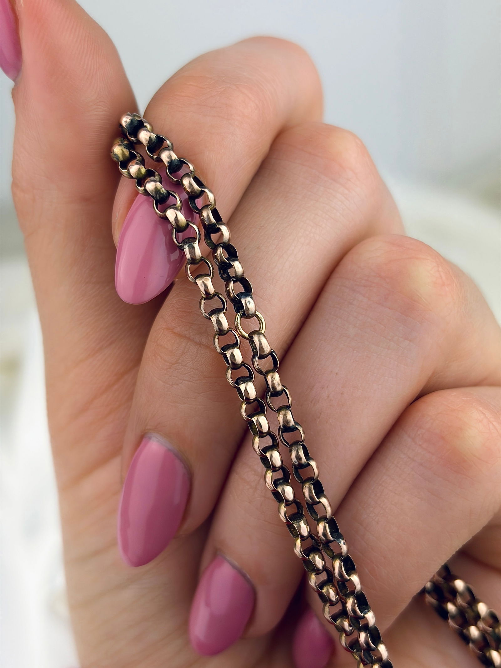 ANTIQUE 9CT GOLD BELCHER LINK CHAIN NECKLACE - 5