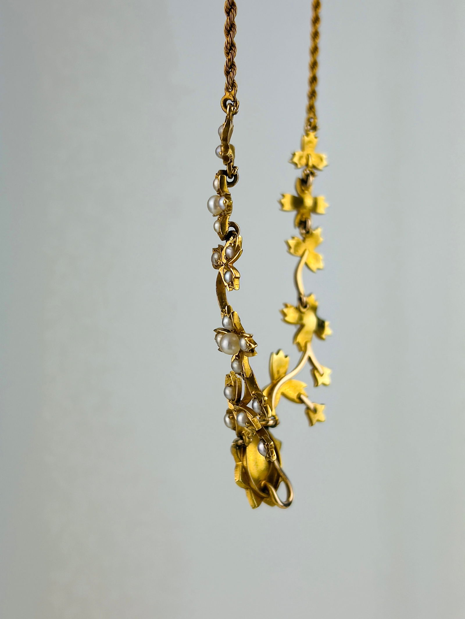 ANTIQUE 18CT YELLOW GOLD PEARL FLOWER NECKLACE IN FITTED ANTIQUE BOX - 3