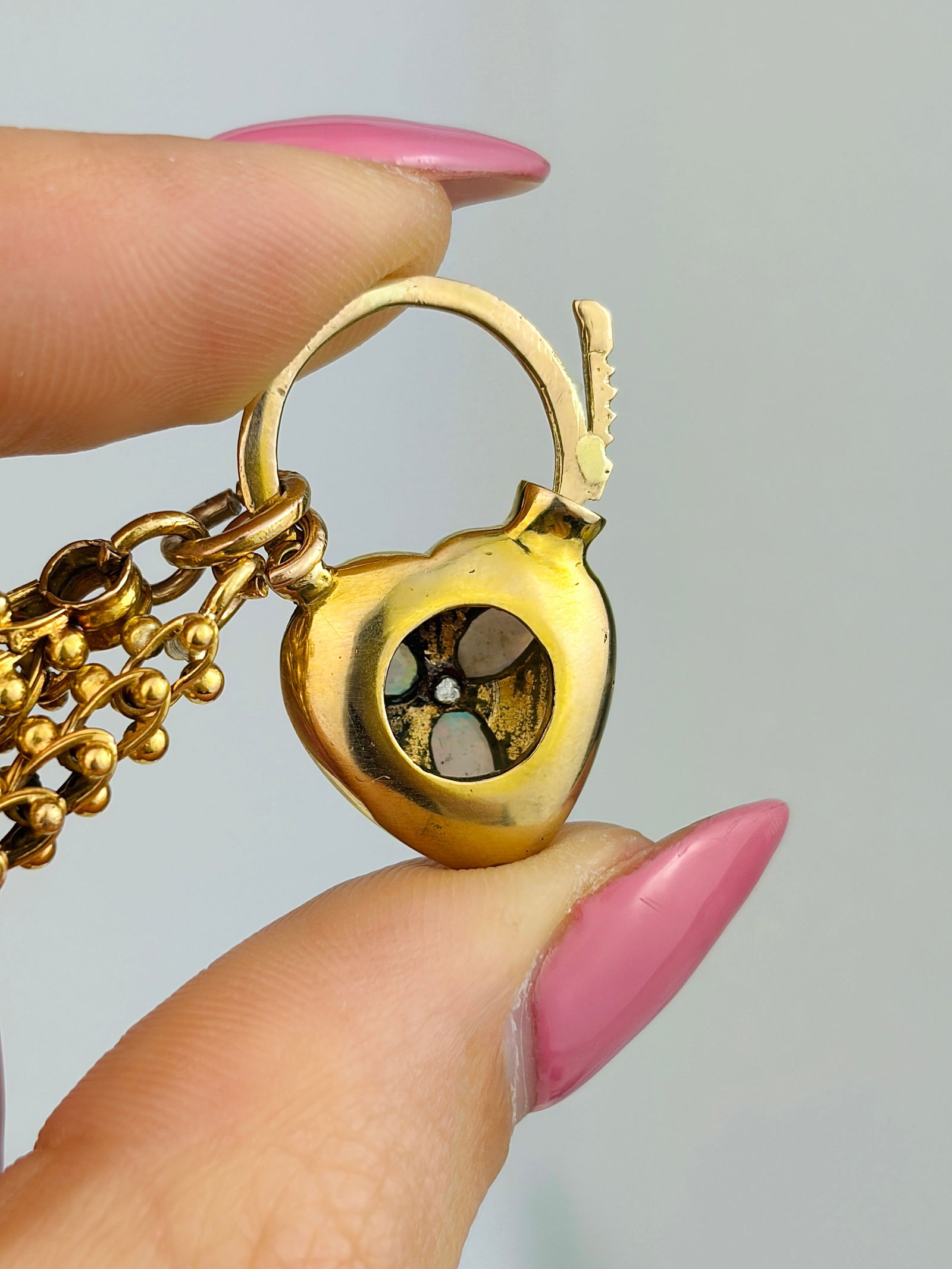 ANTIQUE 18CT YELLOW GOLD OPAL HEART PADLOCK AND UNIQUE LINK GATE BRACELET - 4