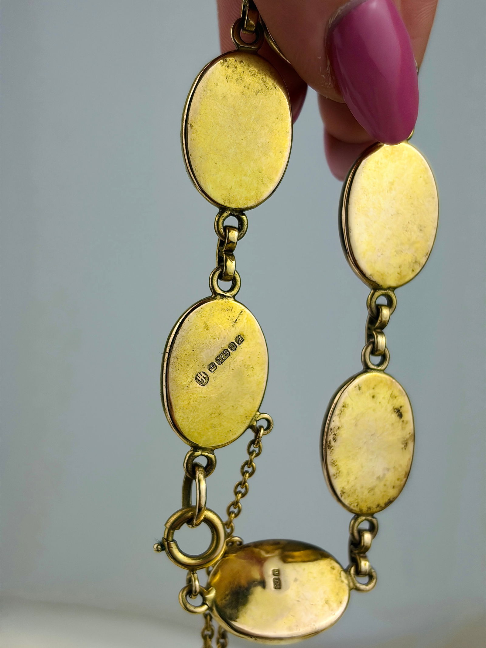 VINTAGE 9CT GOLD HEAVY AGATE BRACELET - 4