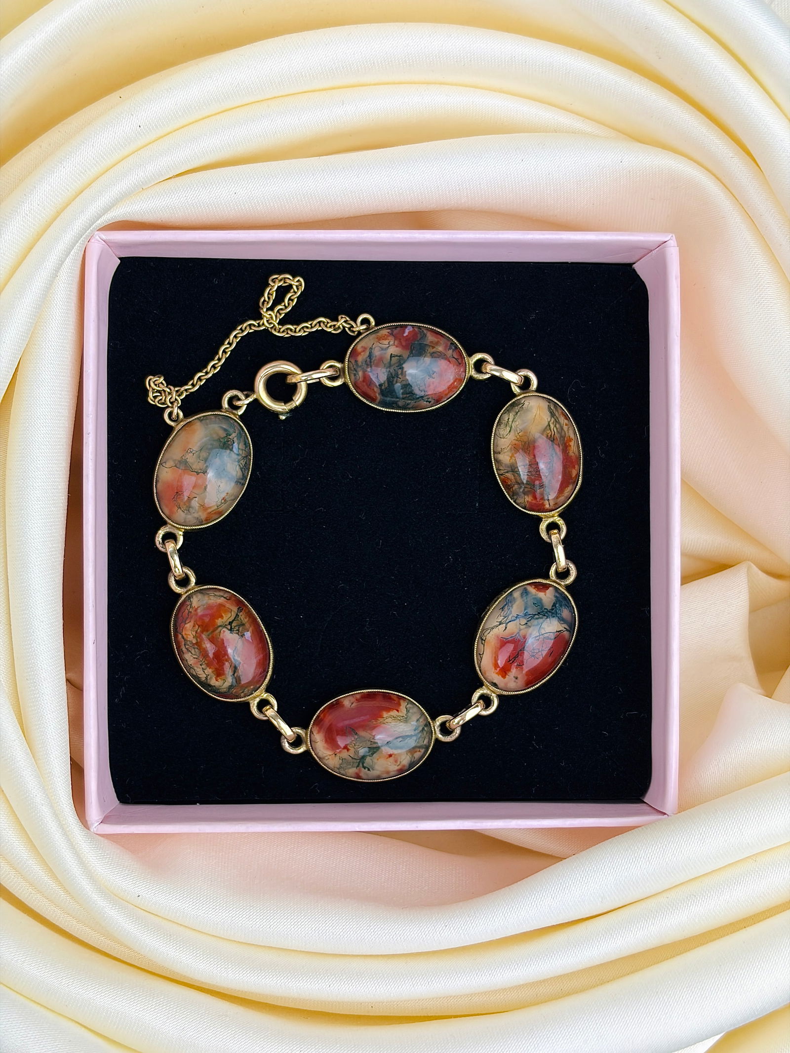 VINTAGE 9CT GOLD HEAVY AGATE BRACELET - 5