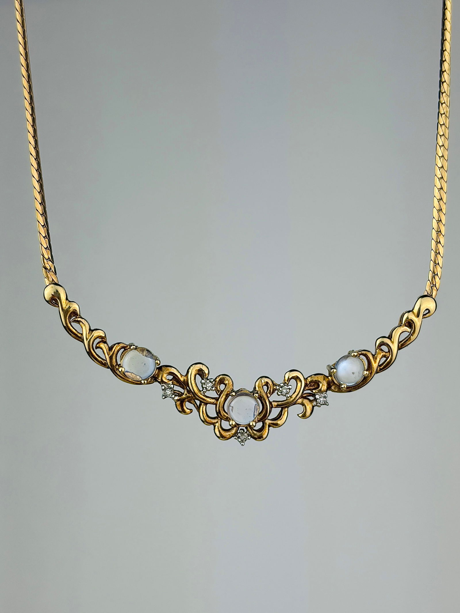 moonstone and diamond 9ct gold necklace (1 of 8)