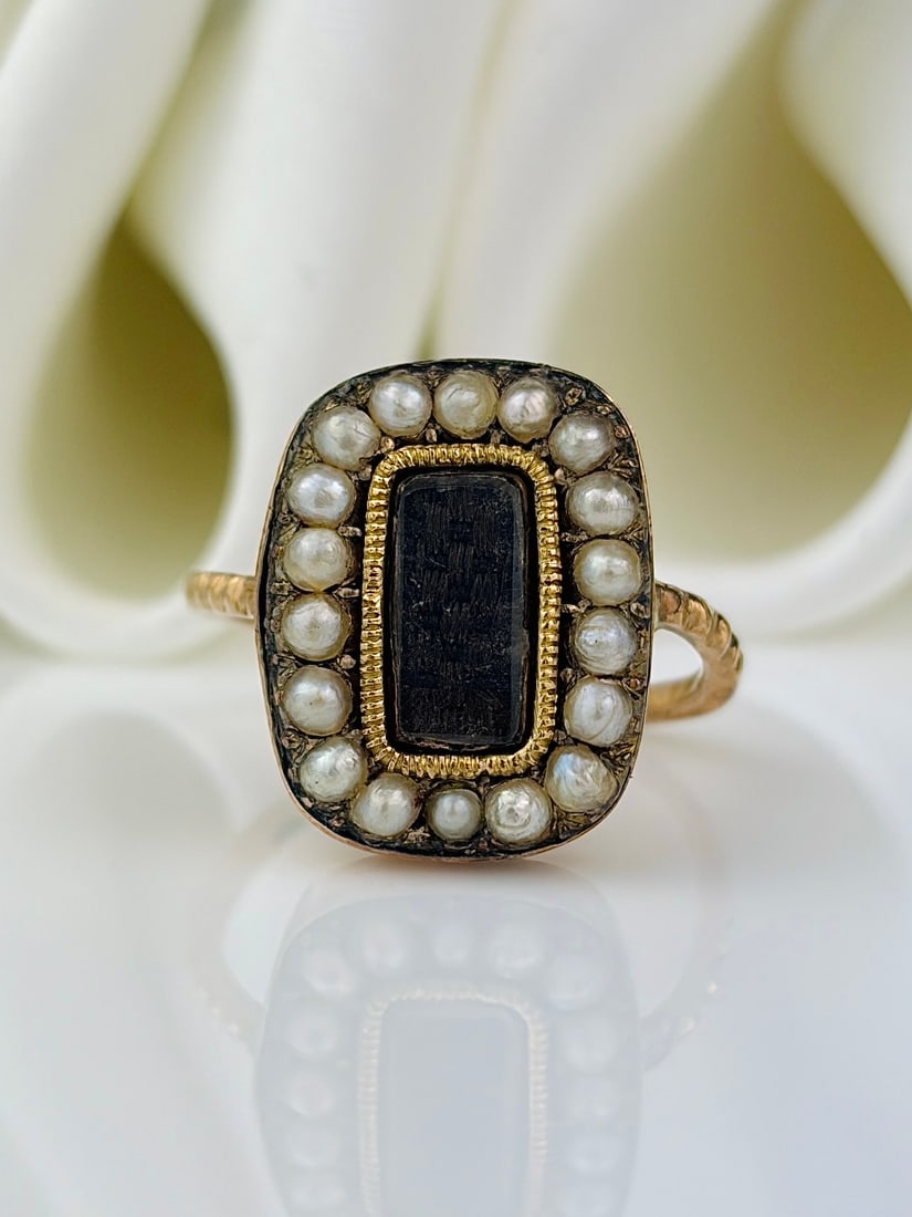 antique yellow gold pearl locket front mourning ring (1 of 9)
