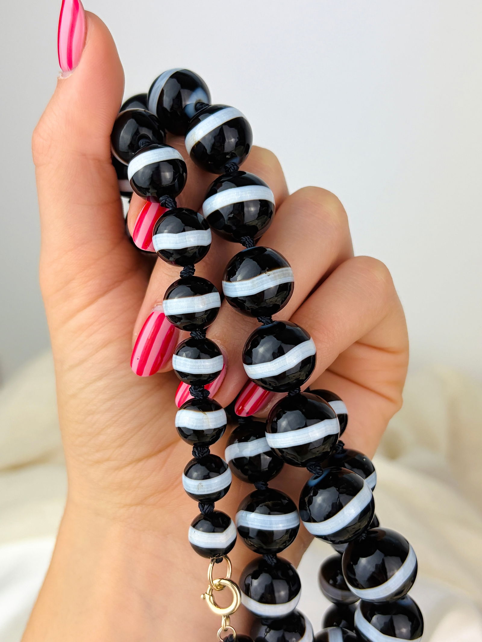 Antique chunky banded agate necklace - 2