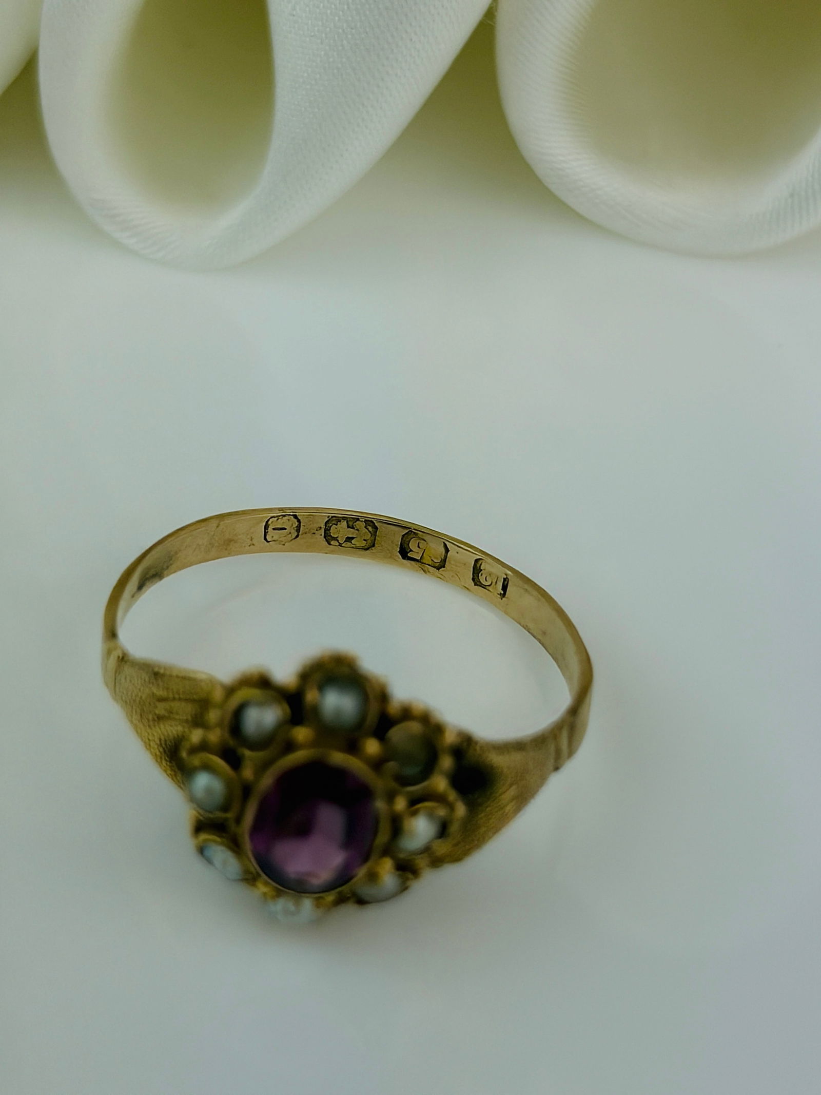 antique gemset and pearl cluster ring in gold - 5
