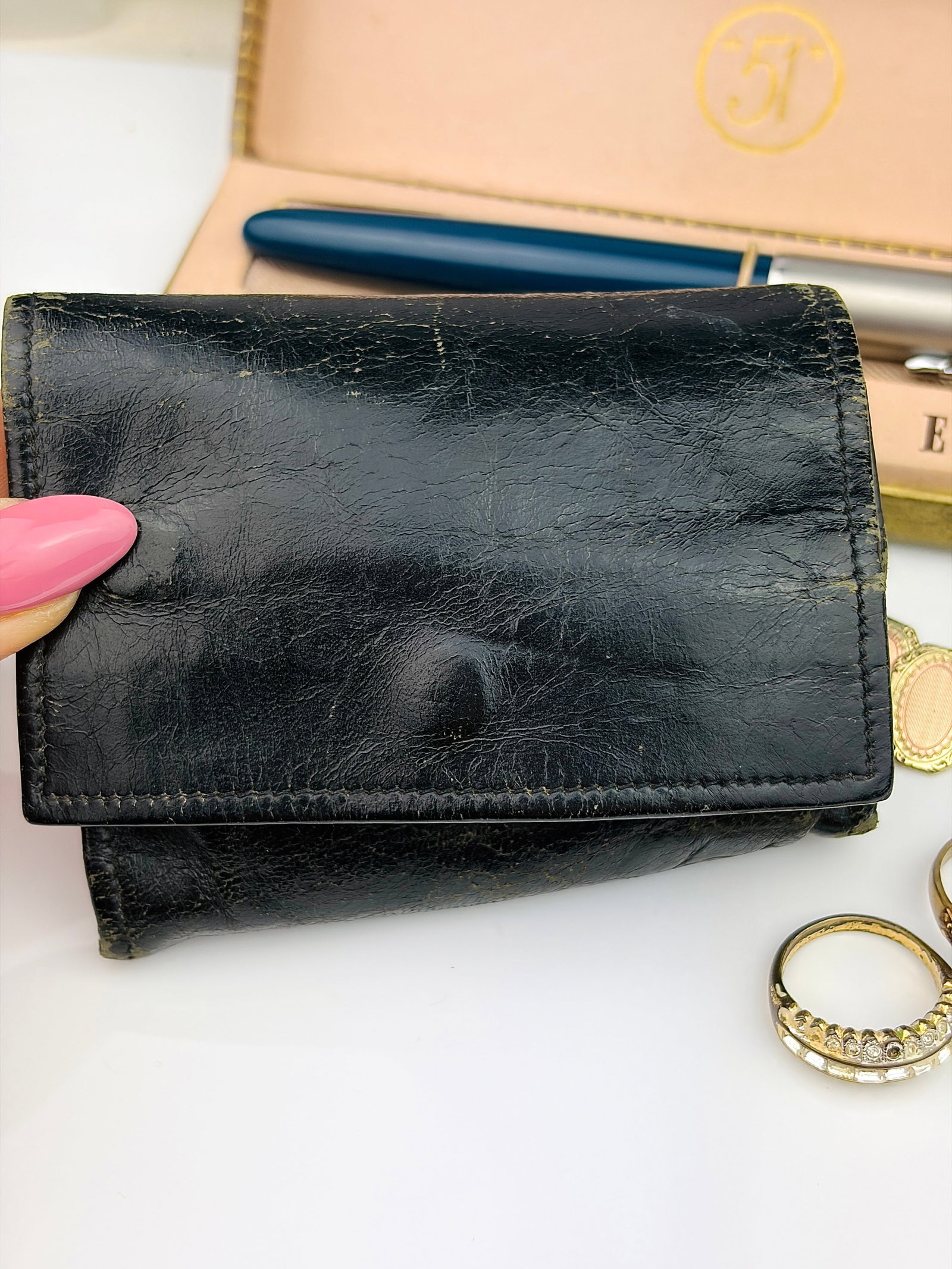 MIXED LOT PARKER PEN, RINGS, JEWELLERY WALLET ETC - 3