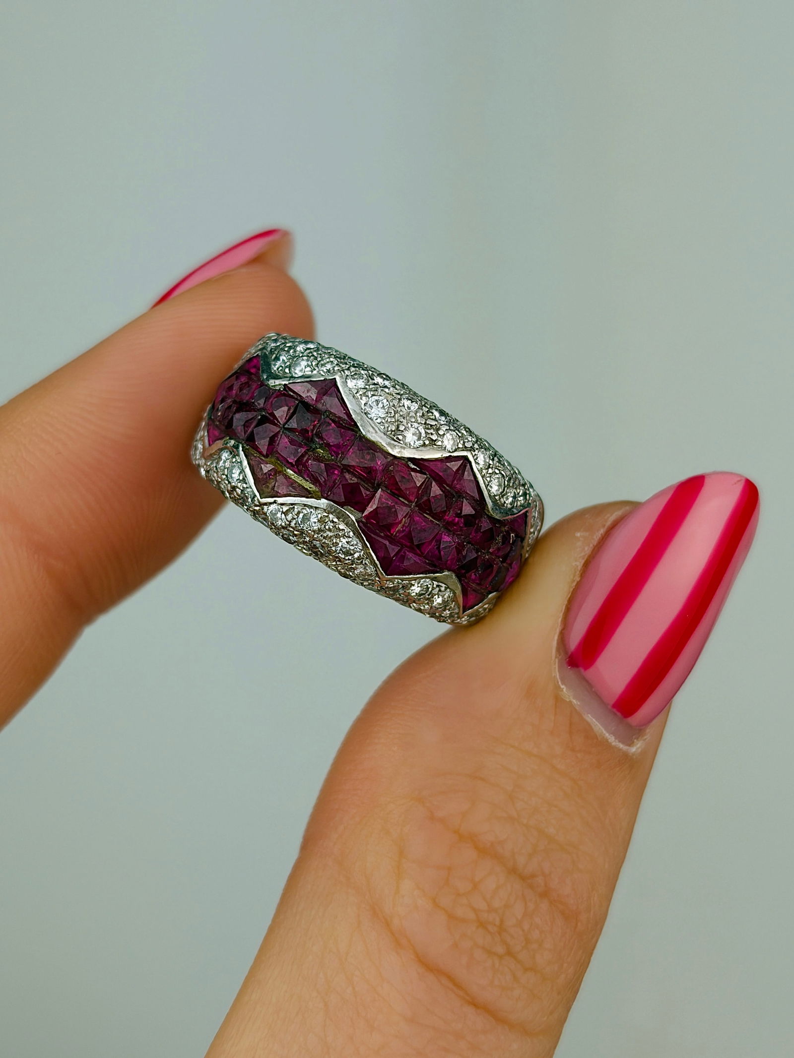 heavy 18ct white gold ruby and diamond ring - 5