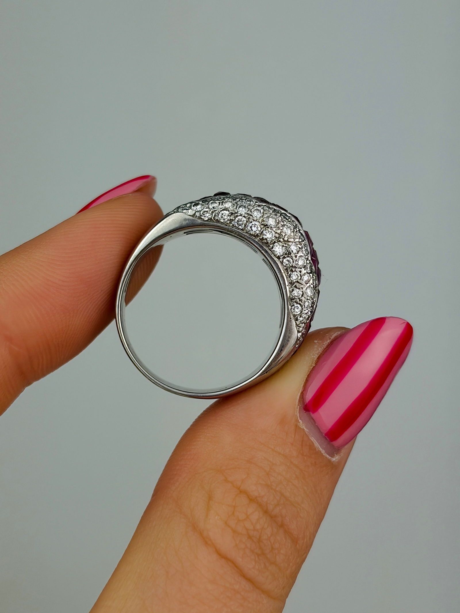 heavy 18ct white gold ruby and diamond ring - 6