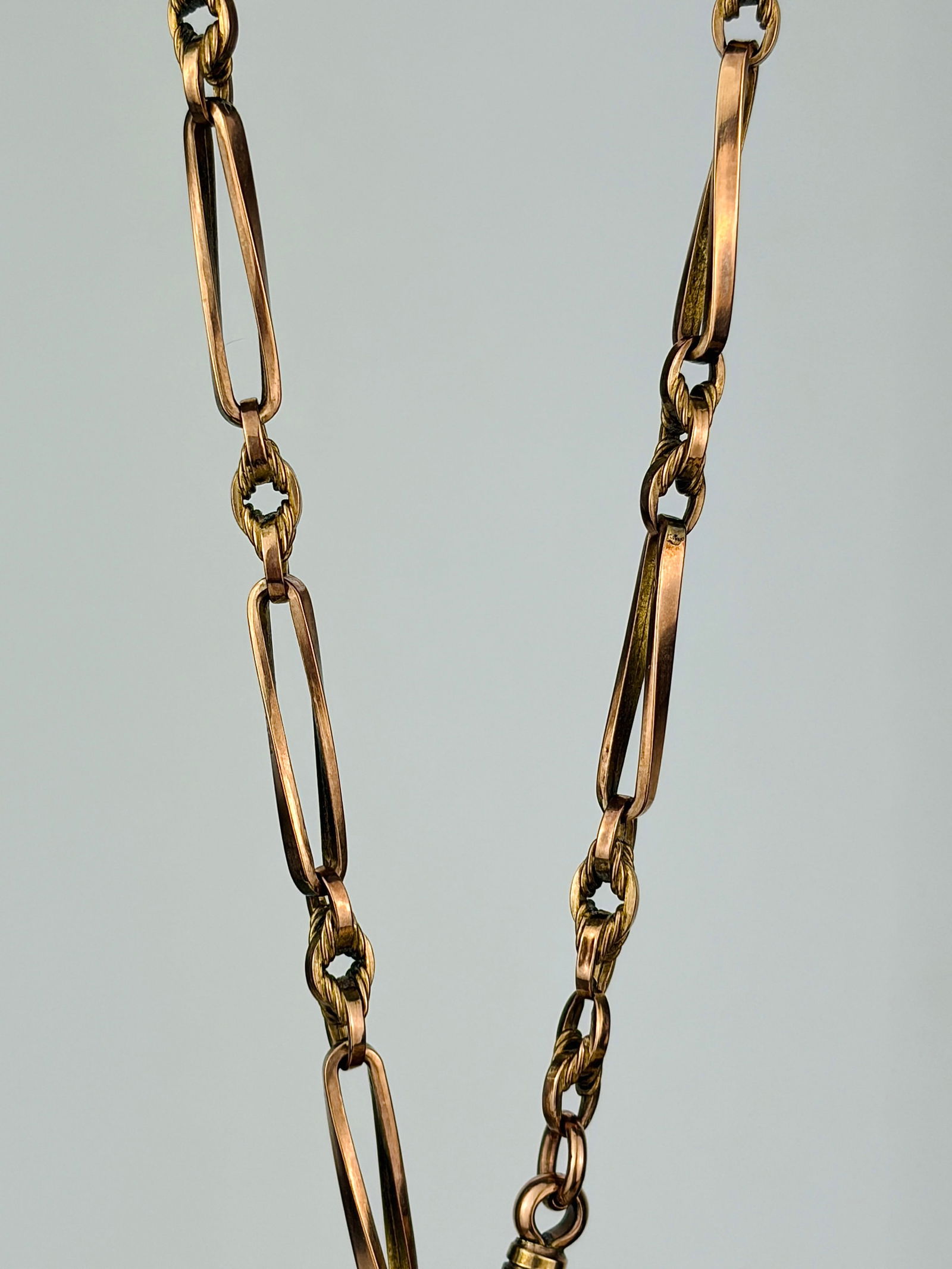 antique 9ct rose gold fancy link Albert chain necklace - 2