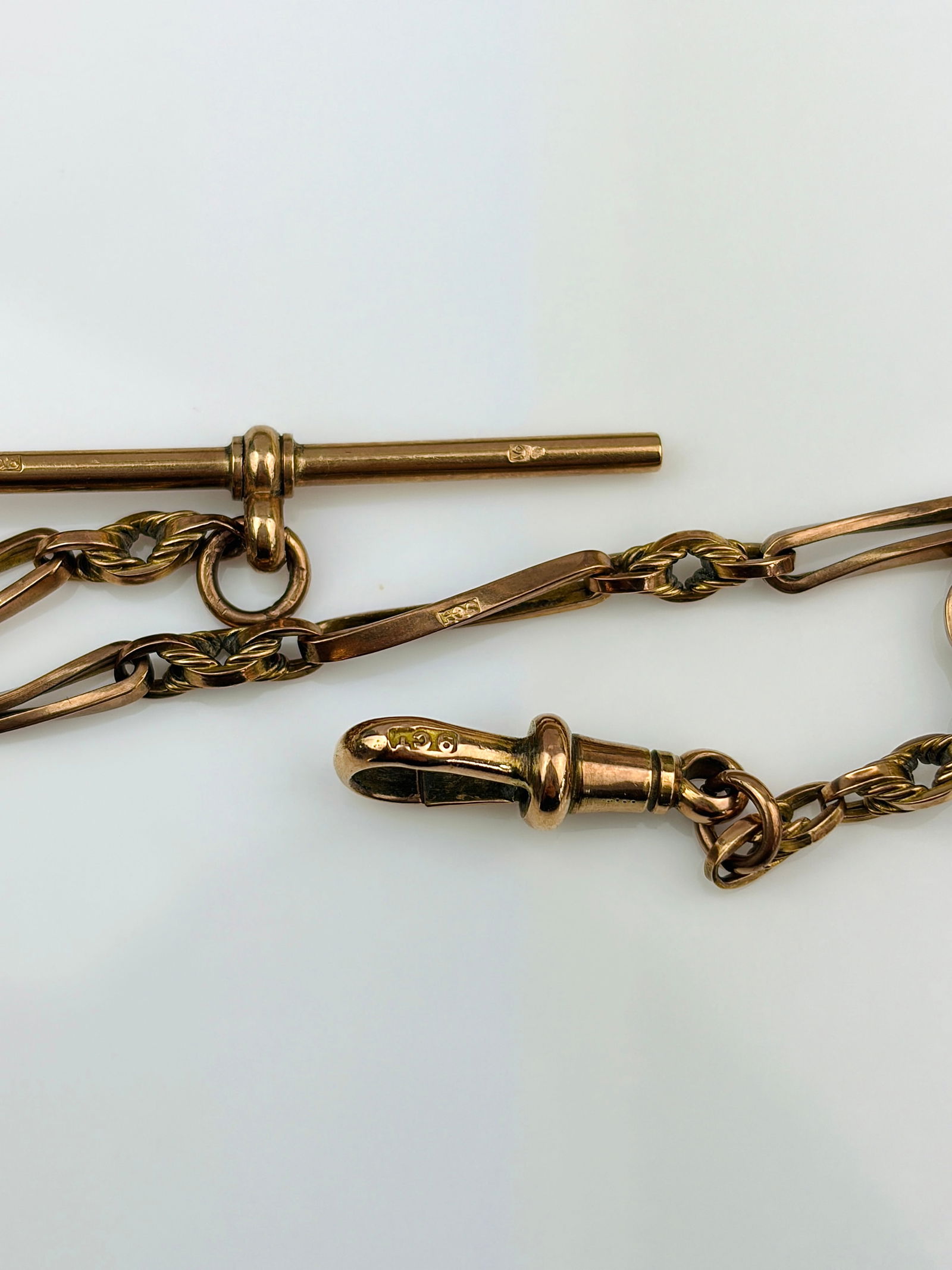 antique 9ct rose gold fancy link Albert chain necklace - 4