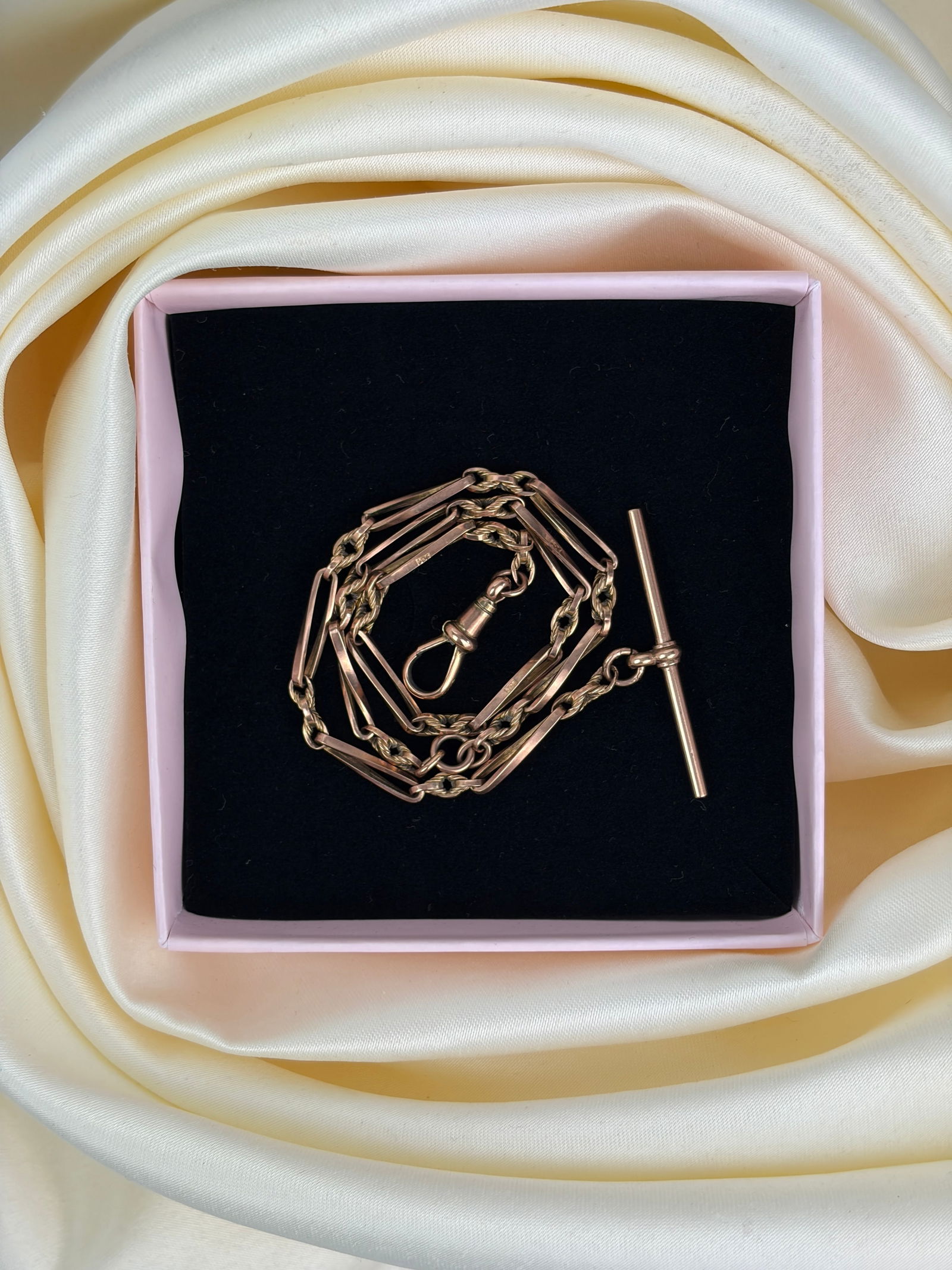 antique 9ct rose gold fancy link Albert chain necklace - 5