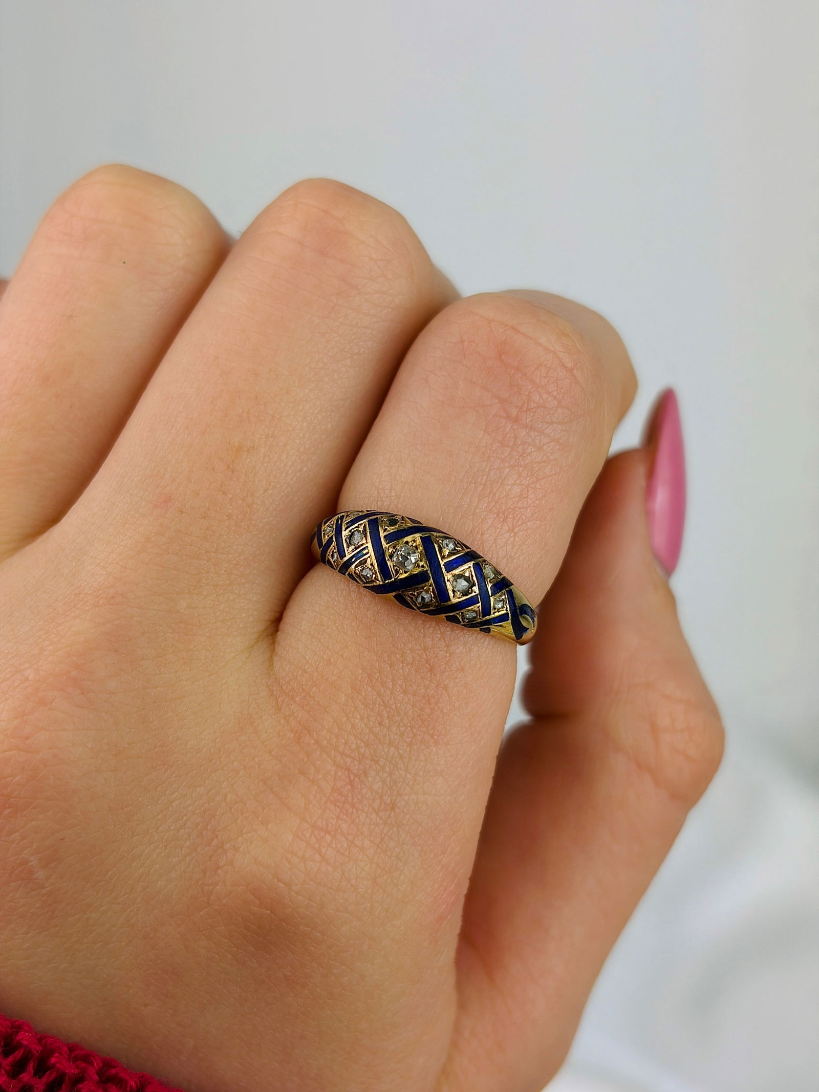 ANTIQUE GEORGIAN 18CT YELLOW GOLD DIAMOND AND BLUE ENAMEL RING with LOCKET - 7