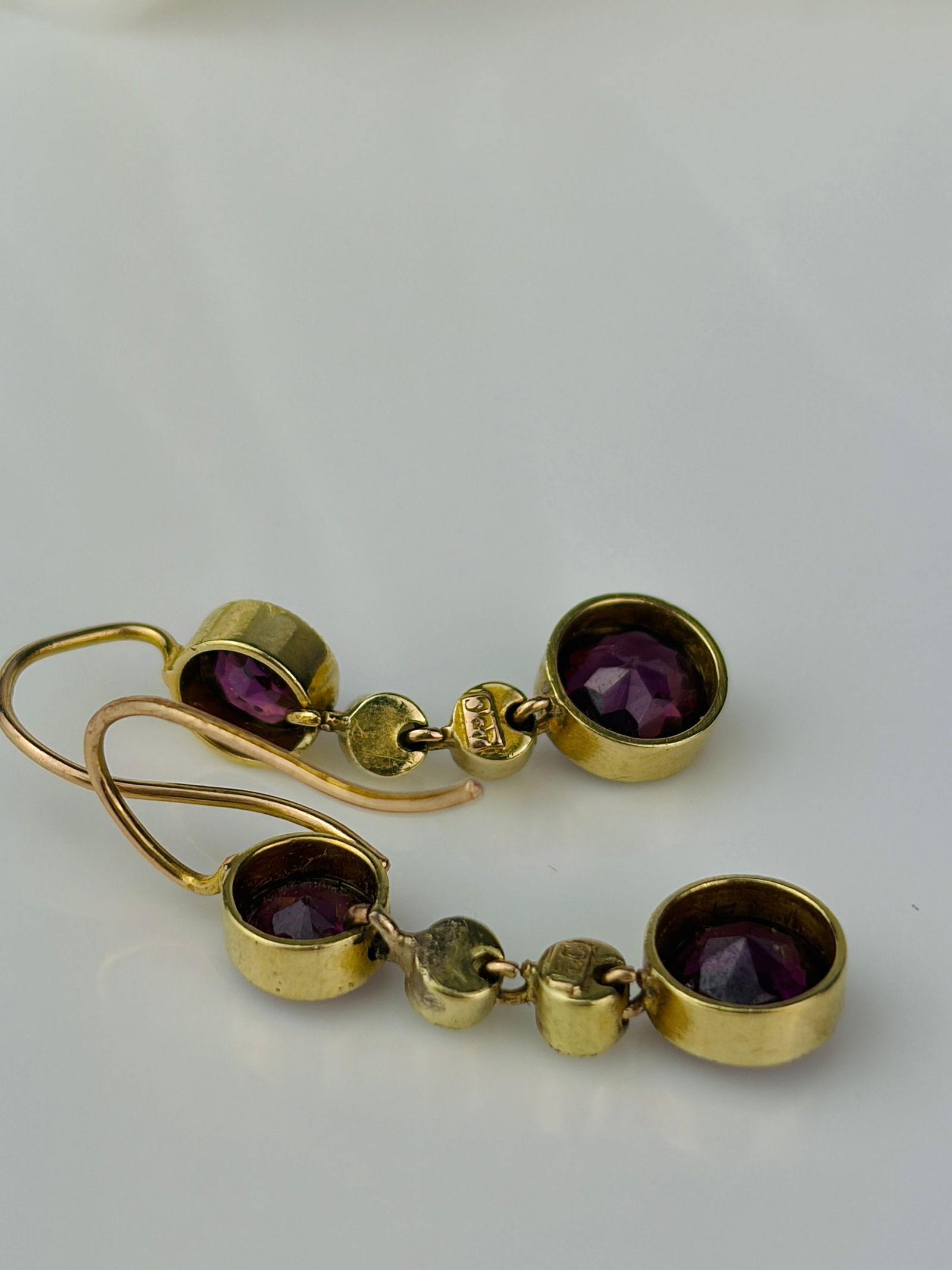 sweet antique pearl and amethyst 15ct gold drop earrings - 3