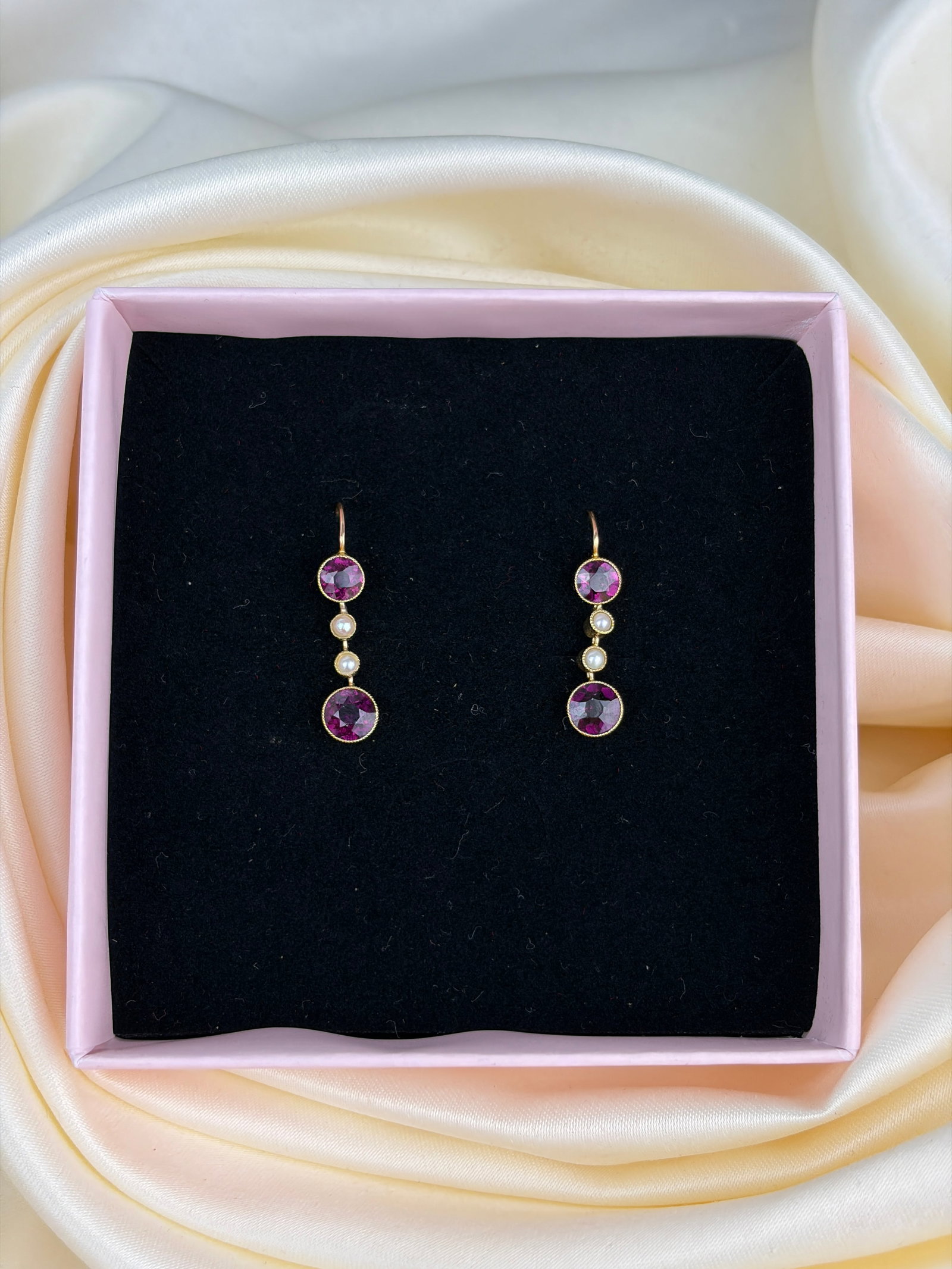 sweet antique pearl and amethyst 15ct gold drop earrings - 6