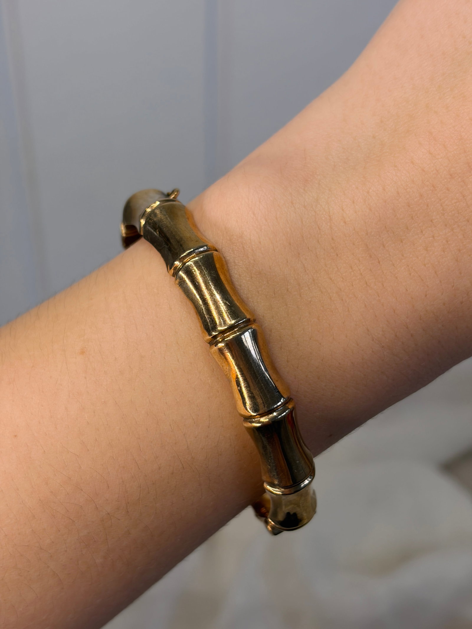 CHUNKY VINTAGE 9CT GOLD BAMBOO BANGLE / BRACELET - 9