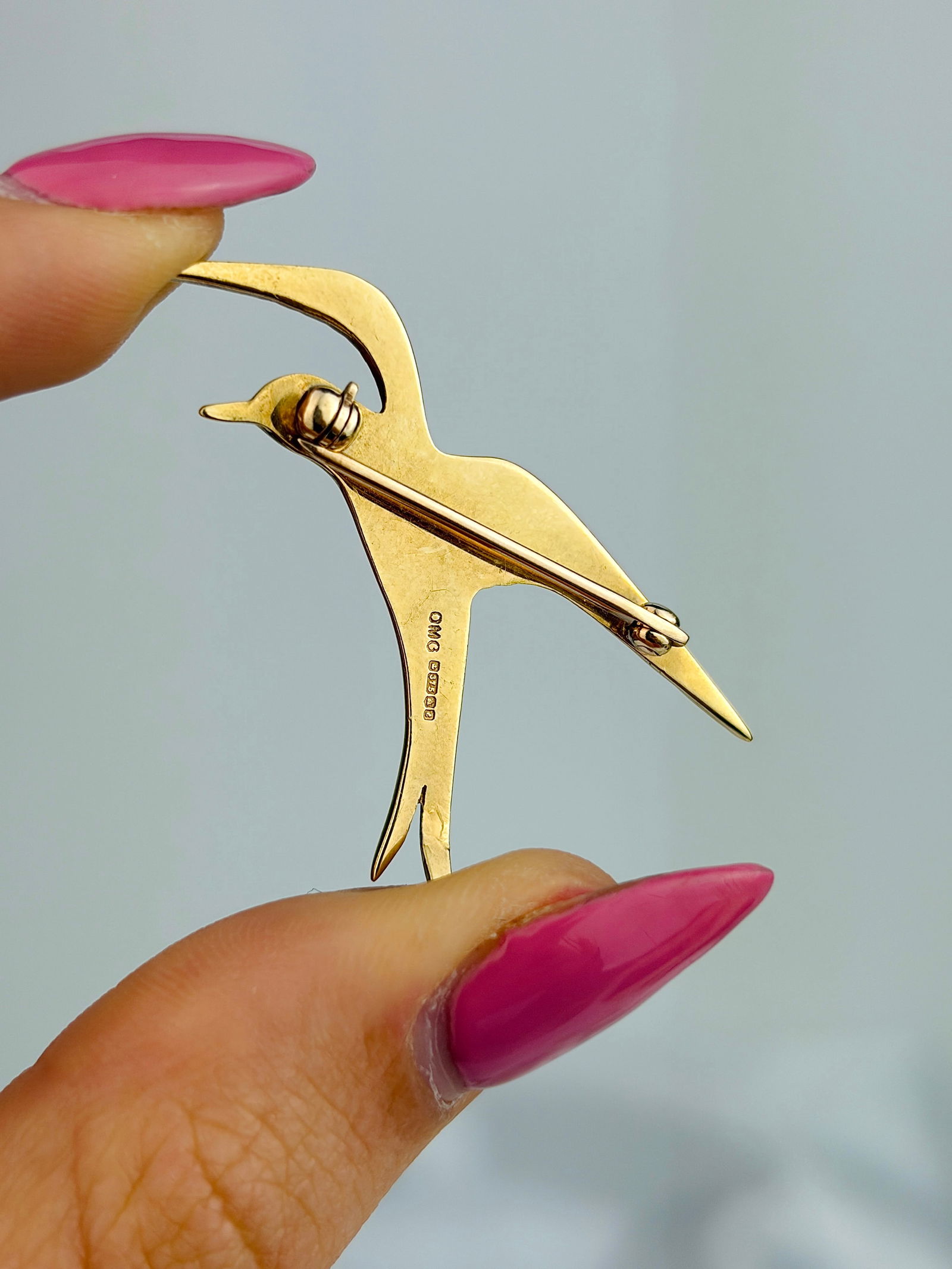 VINTAGE c.1985 9CT YELLOW GOLD BIRD BROOCH - 3