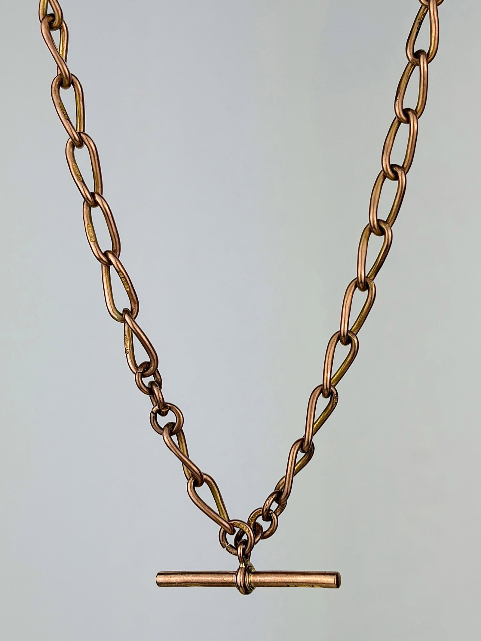 heavy antique 9ct rose gold double Albert chain necklace with tbar and dog clips (1 of 10)