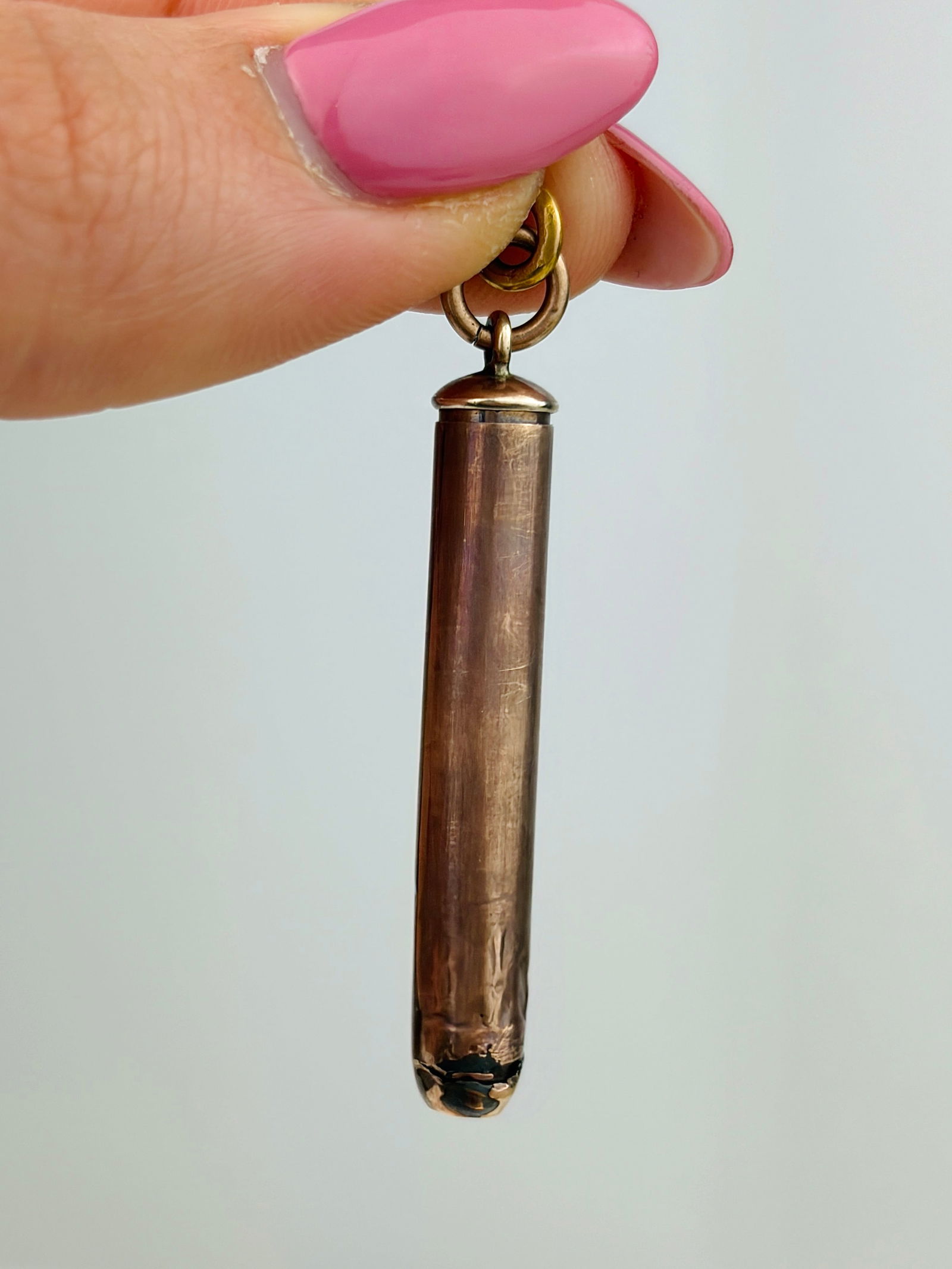 ANTIQUE GOLD PENCIL BANGLE BRACELET WITH PEARL INITIAL - 5