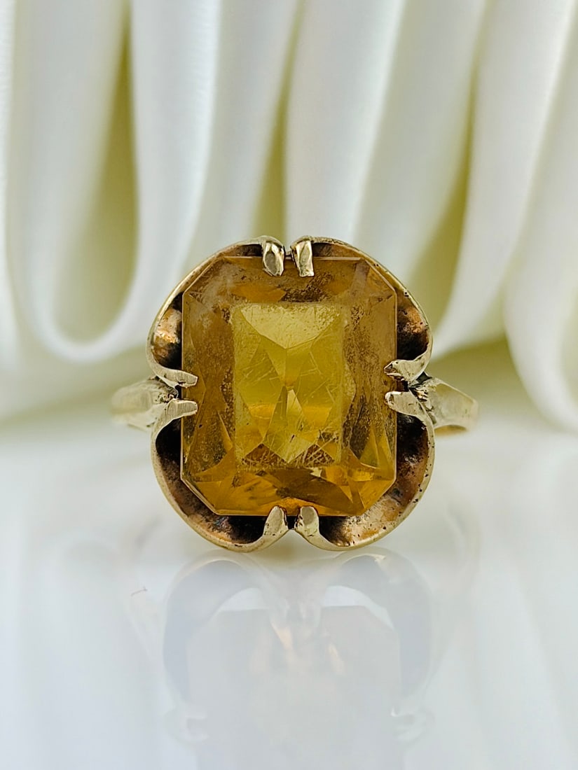 VINTAGE 9CT YELLOW GOLD CITRINE COCKTAIL RING (1 of 9)