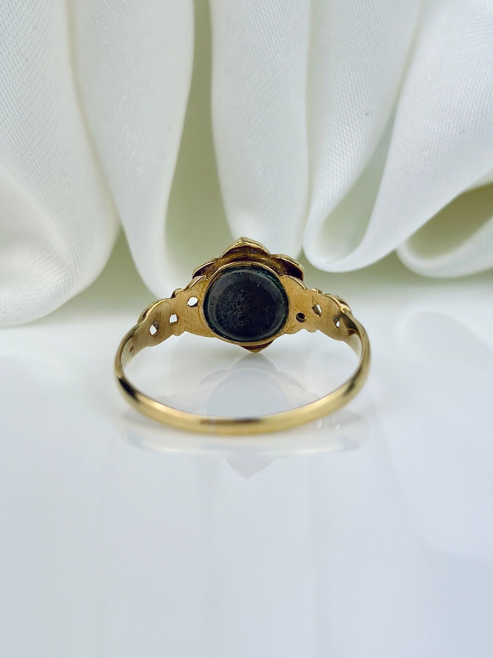 ANTIQUE 18CT YELLOW GOLD TURQUOISE AND DIAMOND CLUSTER FLOWER RING - 3