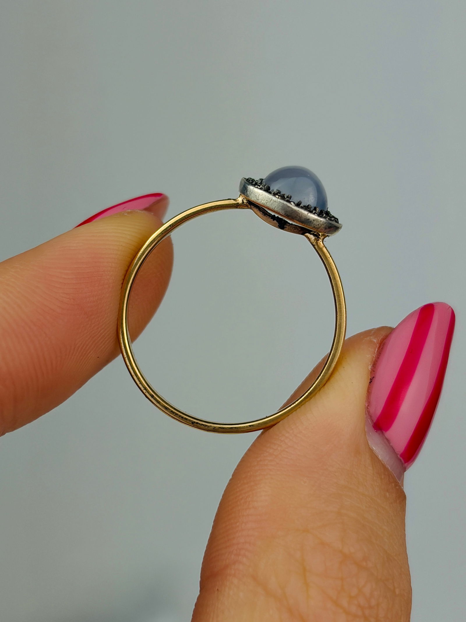 antique yellow gold moonstone and diamond ring - 6