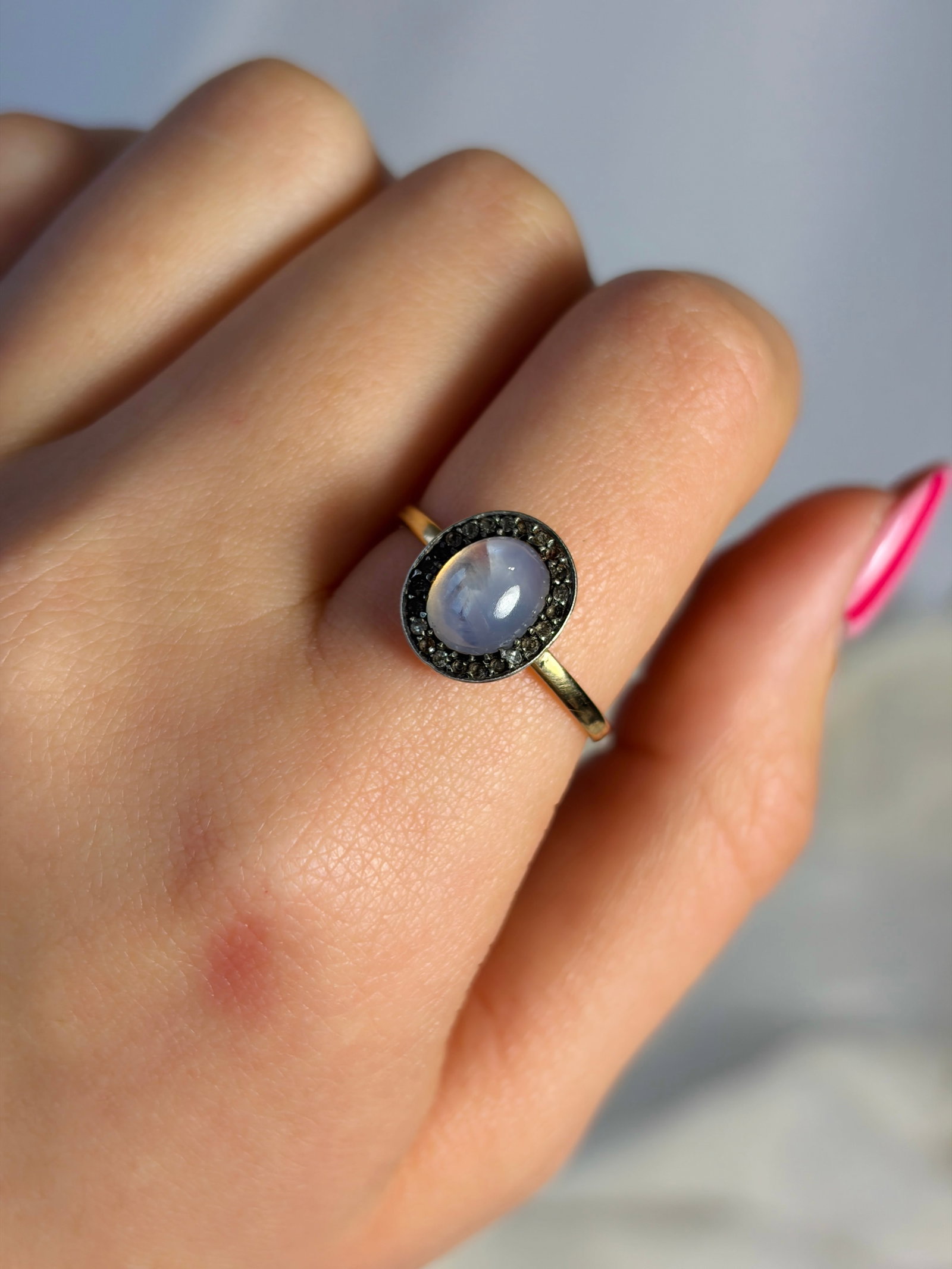 antique yellow gold moonstone and diamond ring - 9