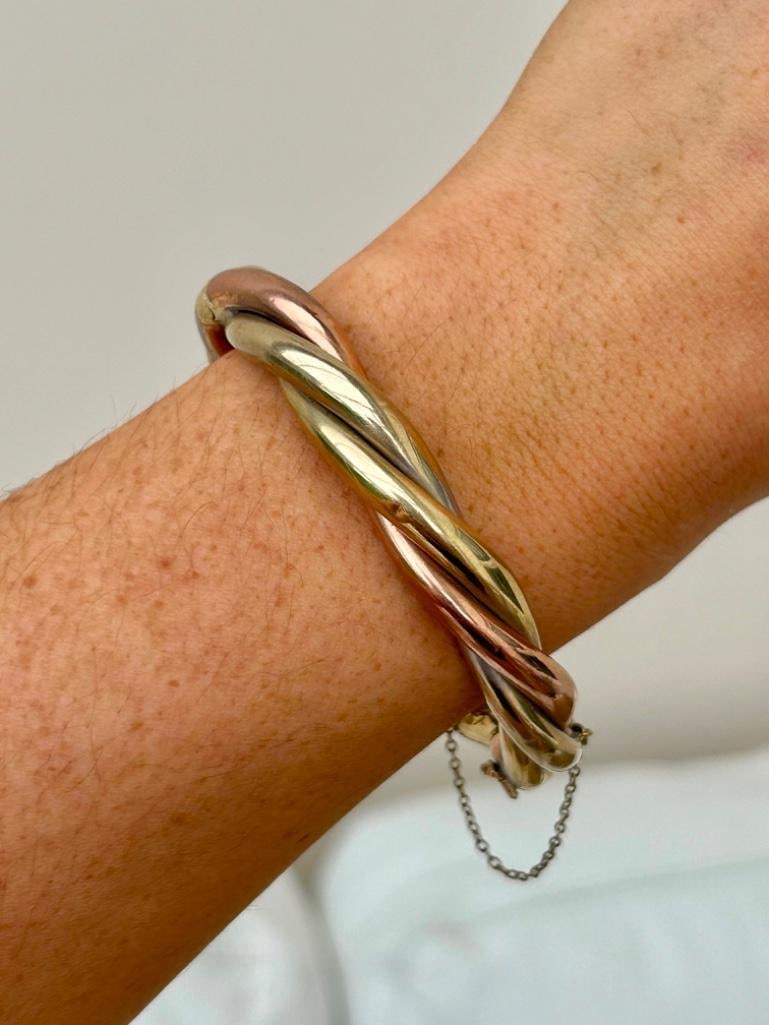 Extra Heavy Vintage Tri Colour 9ct Gold Chunky Twist Bangle / Bracelet - 2
