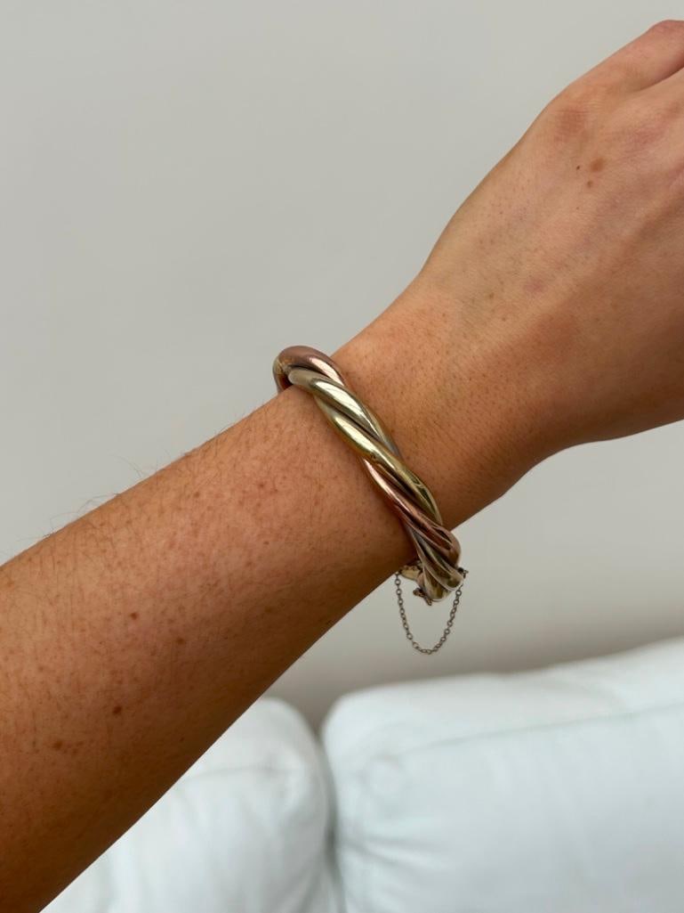 Extra Heavy Vintage Tri Colour 9ct Gold Chunky Twist Bangle / Bracelet - 3