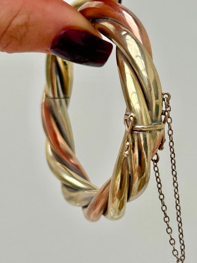 Extra Heavy Vintage Tri Colour 9ct Gold Chunky Twist Bangle / Bracelet - 4
