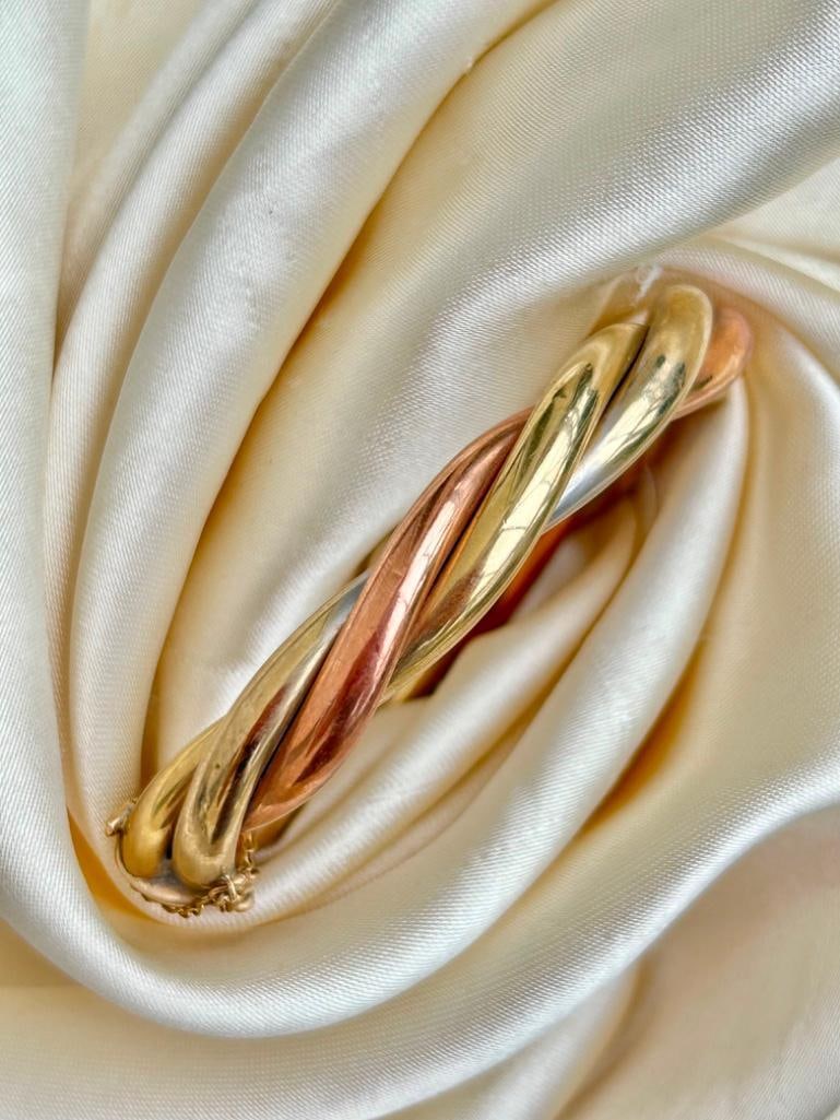 Extra Heavy Vintage Tri Colour 9ct Gold Chunky Twist Bangle / Bracelet - 6