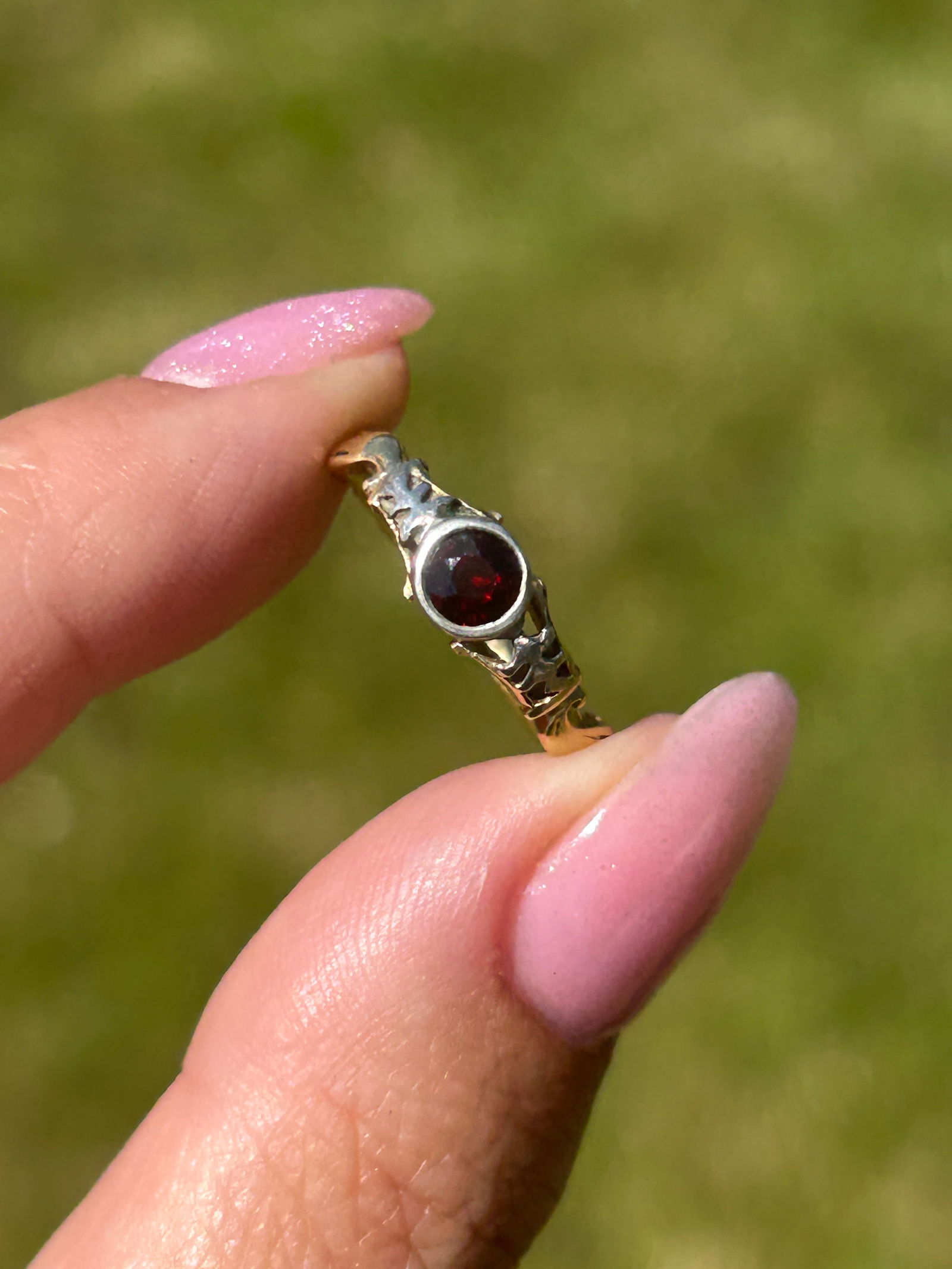 Antique georgian era flat cut garnet ring - 2