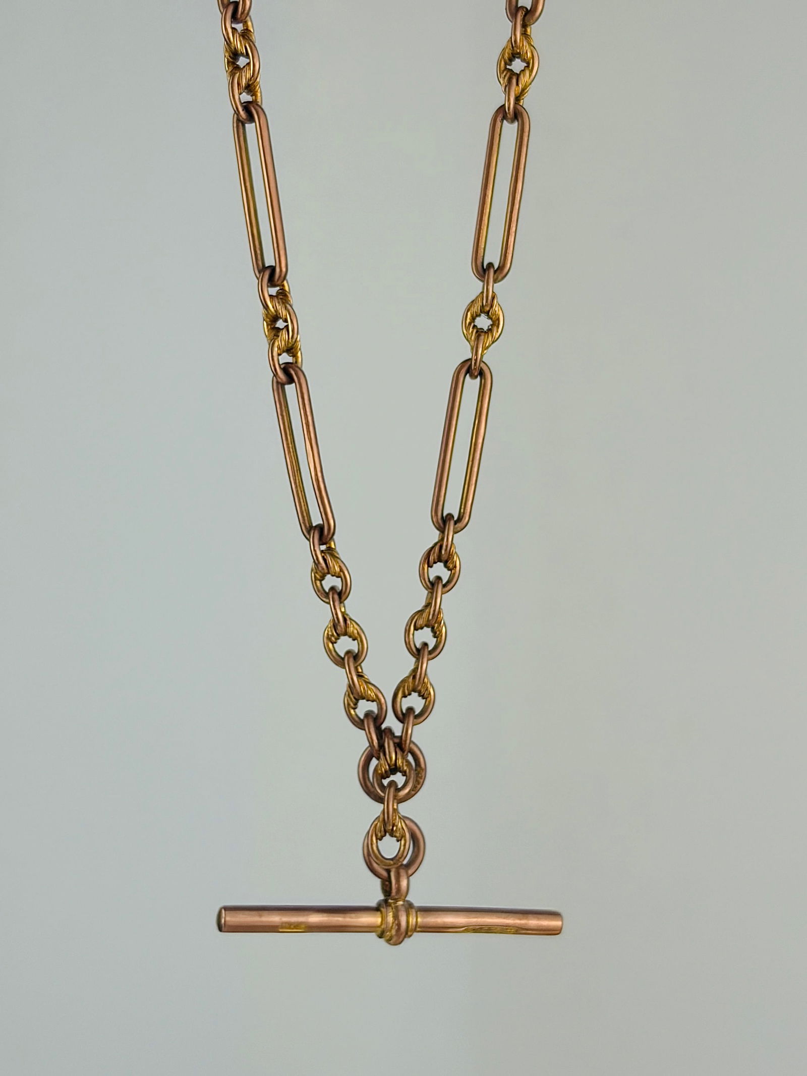 Antique 9ct gold paperclip and twist link double Albert chain with bar necklace (1 of 7)