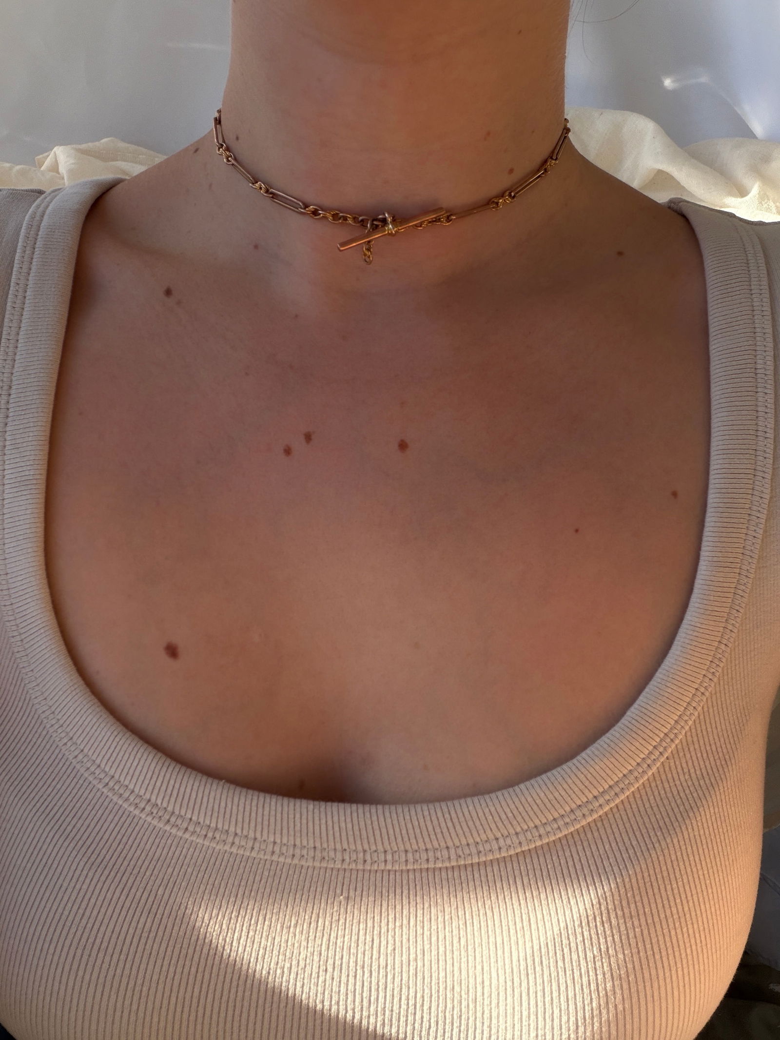 Antique 9ct gold paperclip and twist link double Albert chain with bar necklace - 6