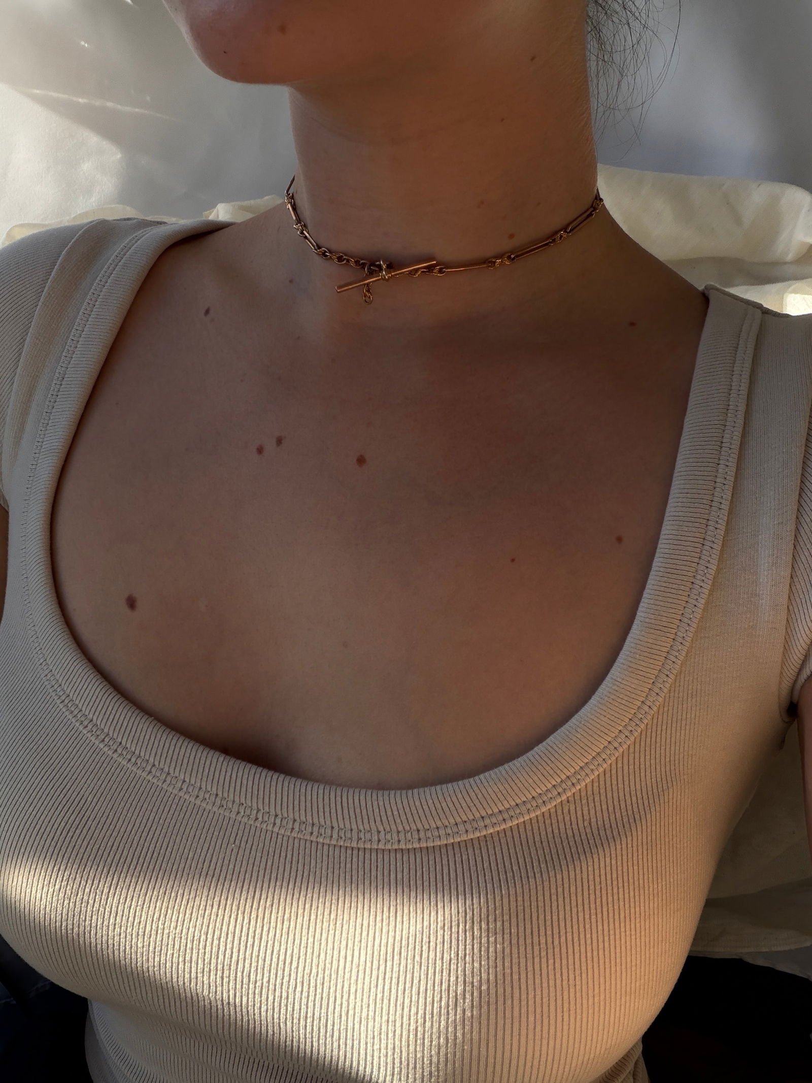 Antique 9ct gold paperclip and twist link double Albert chain with bar necklace - 7