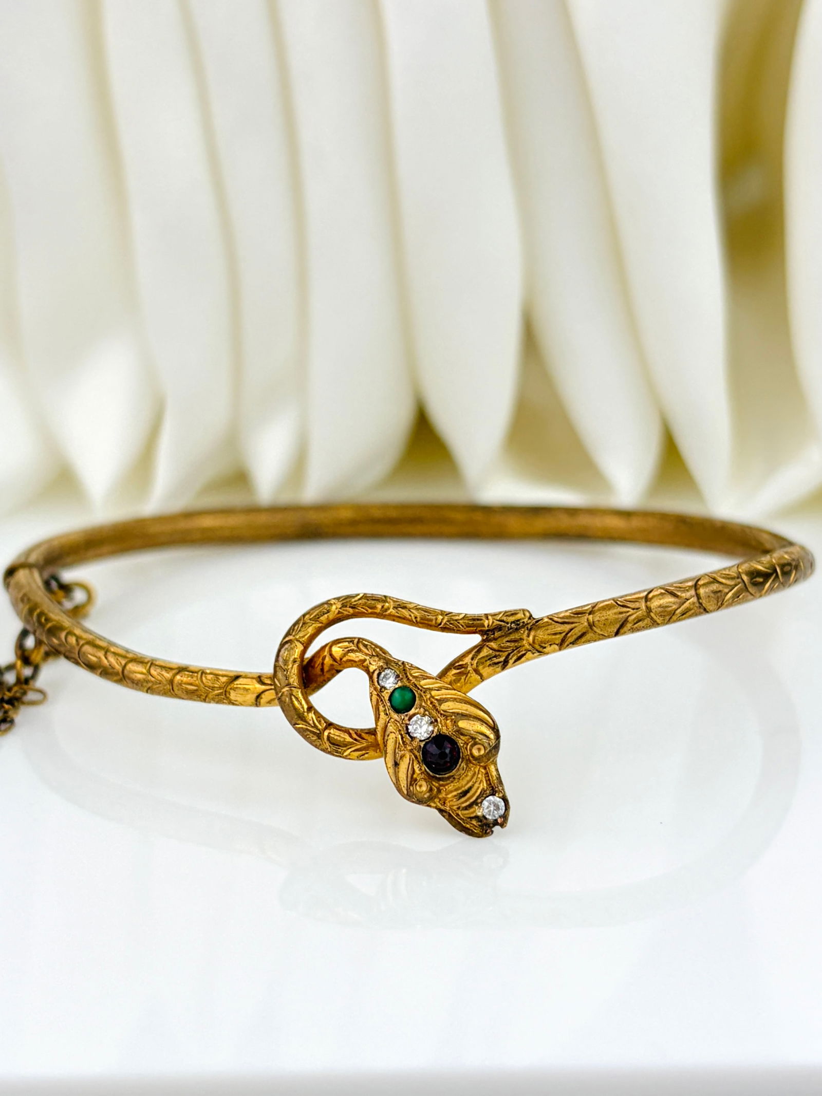 Diamond and Ruby Wrapped Snake Bangle - 2