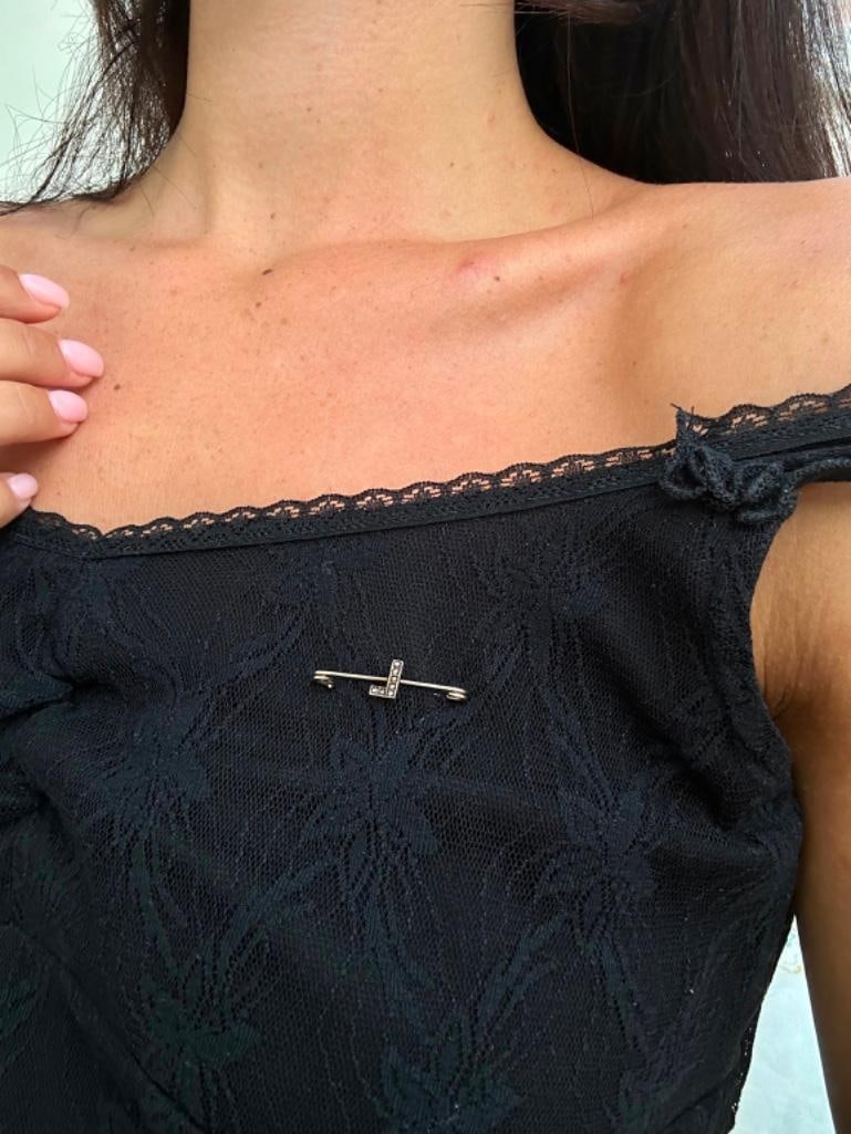 Antique 9ct Gold Pearl L Brooch Safety Pin - 2